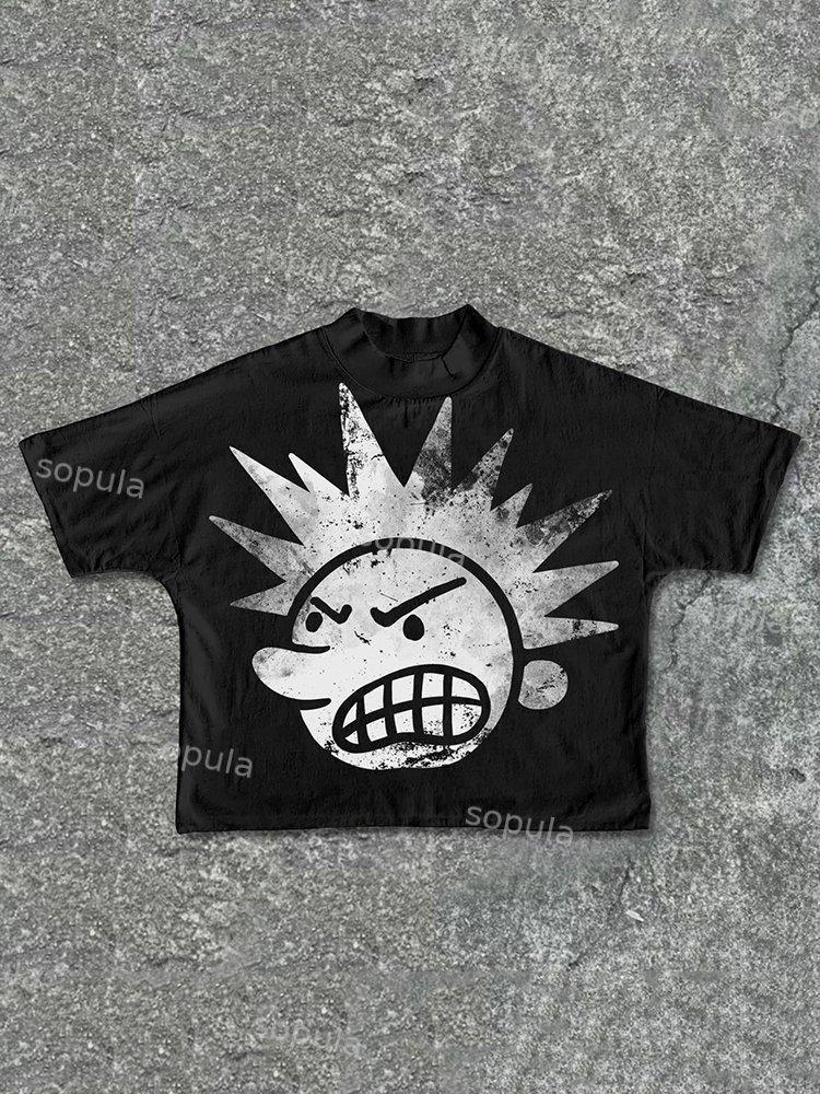 Casual The Brain Explodes Print Cotton Cropped T-Shirts Product Image