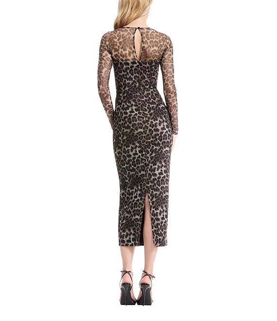 Dress the Population Maxine Long Mesh Sleeve Square Neck Midi Bodycon Dress Product Image