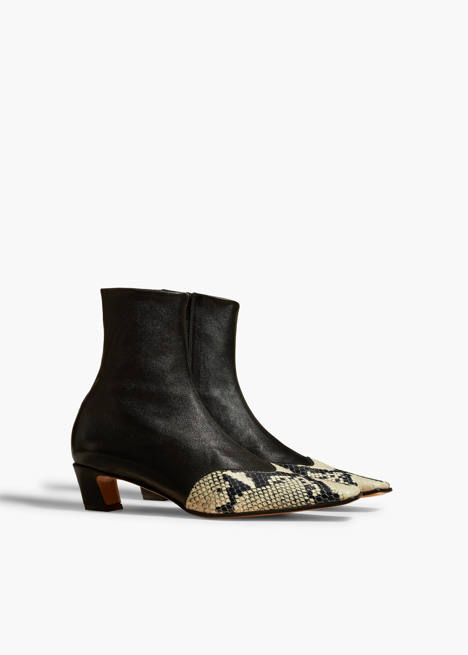 Nevada Stretch Low Boot in Black with Natural Python-Embossed Leather Product Image