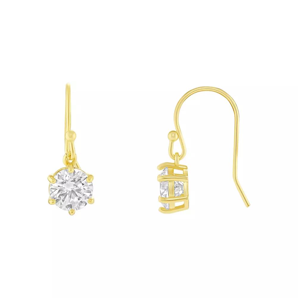 PRIMROSE 24k Gold Plated Round Genuine Cubic Zirconia Drop Earrings, Women's, Gold Tone Clear Product Image