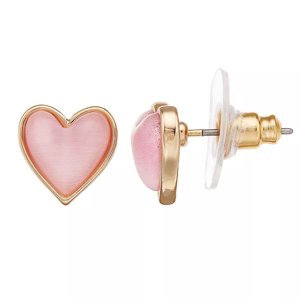 LC Lauren Conrad Gold Tone Heart Stud Earrings, Women's, Pink Product Image