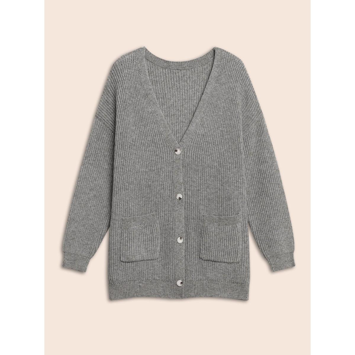 Plus Size Supersoft Ribbed Drop Shoulder Wool Cardigan Mediumgray Women Casual Loose Long Sleeve Everyday Cardigans BloomChic 26/4X Product Image