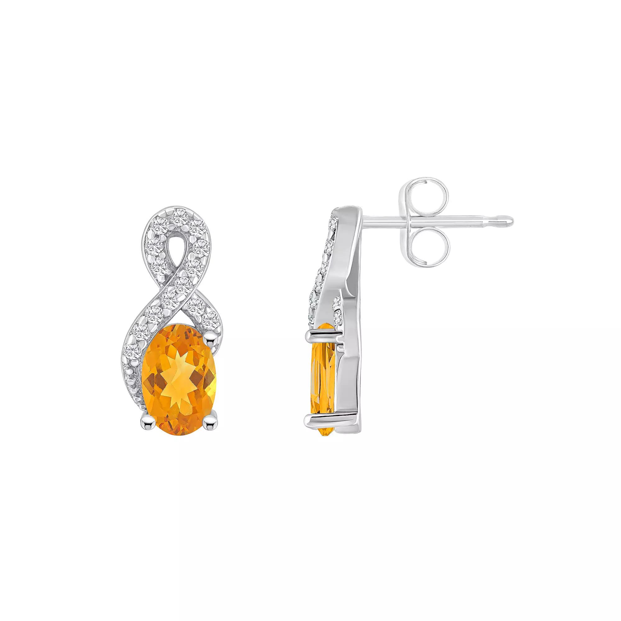 Celebration Gems Sterling Silver Citrine & White Topaz Accent Oval Drop Earrings, Women's Product Image