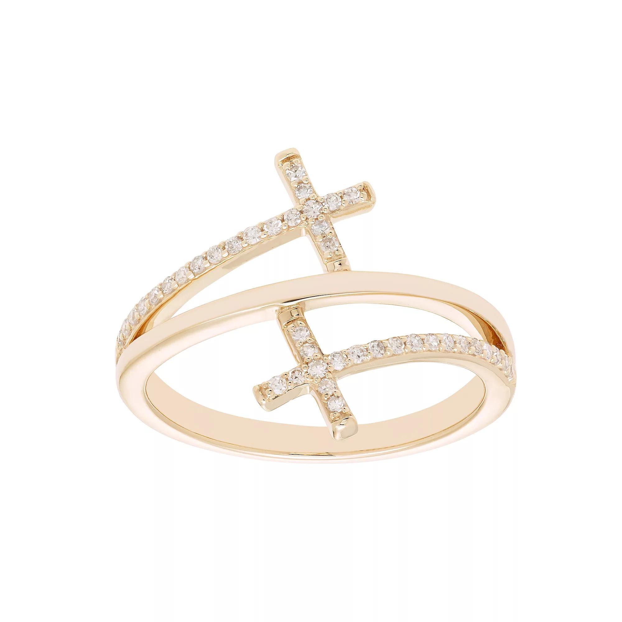 The Regal Collection 10k Gold 1/6 Carat T.W. Diamond Cross Ring, Women's,  Product Image