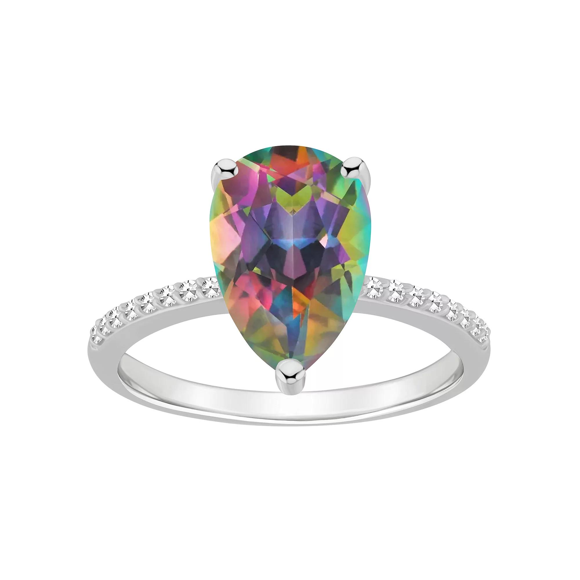 Alyson Layne Sterling Silver Pear Shape Mystic Topaz 1/10 Carat T.W. Diamond Ring, Women's, Size: 6 Product Image