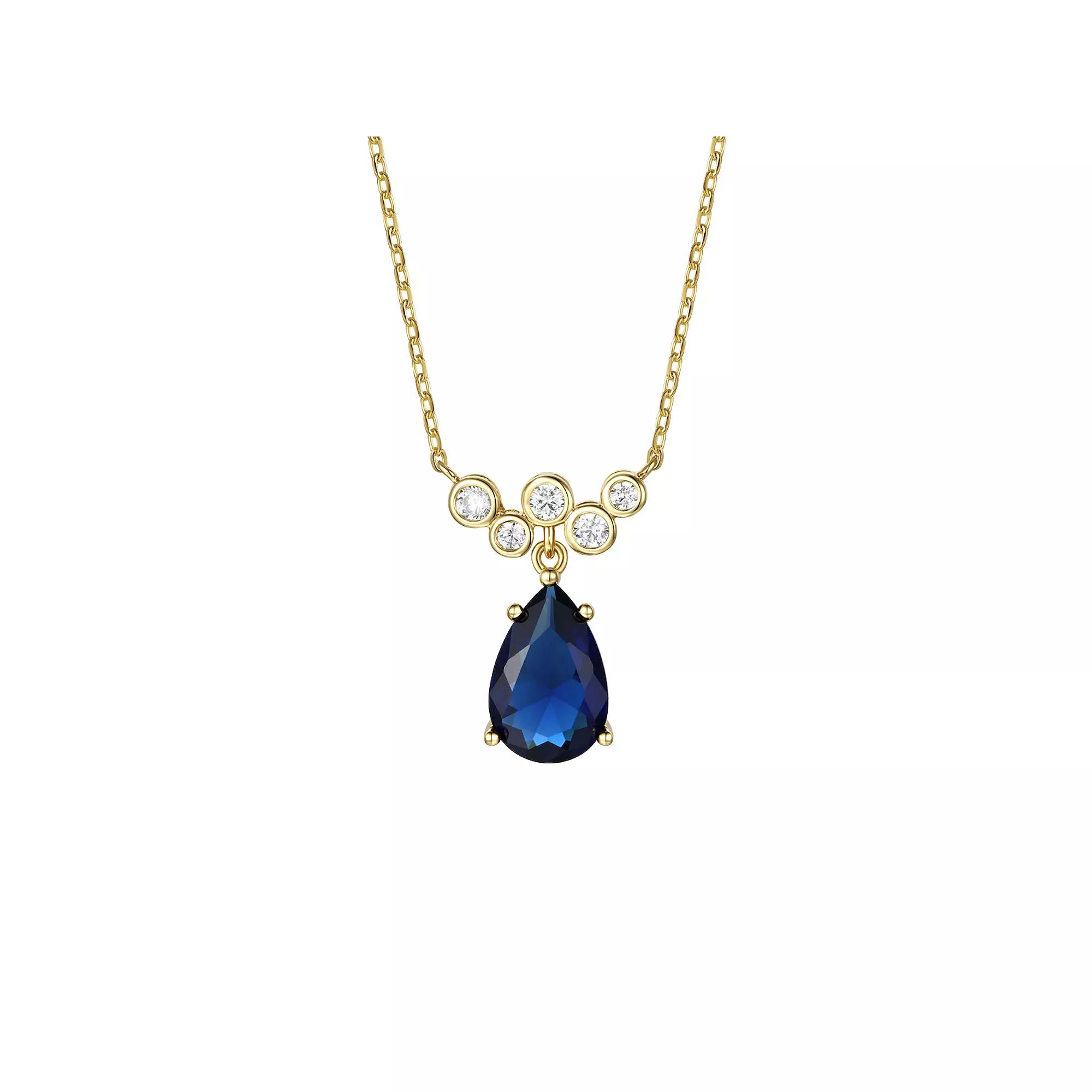 Blue Sapphire & Cubic Zirconia Bubble Chevron Raindrop Necklace, Womens Gold Tone Product Image
