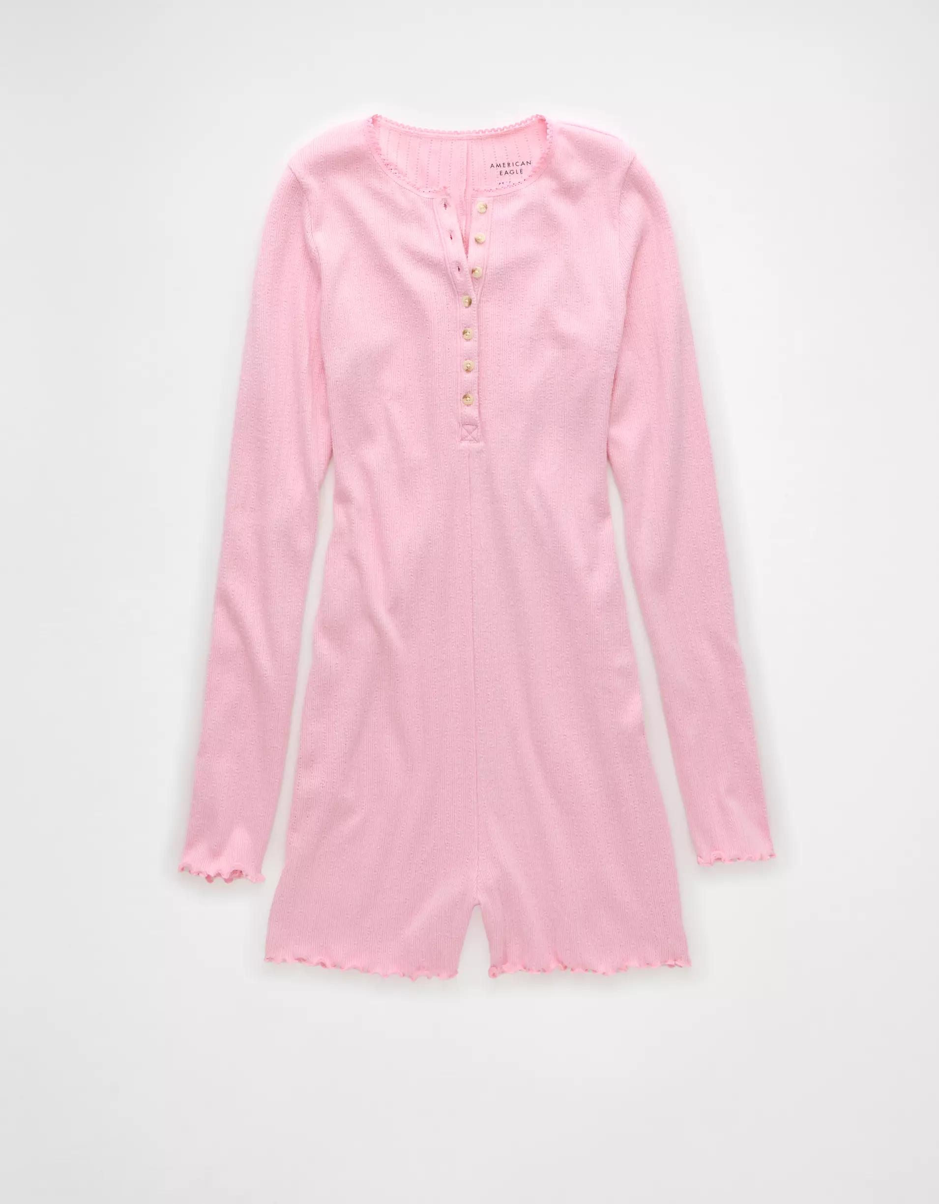 AE Long-Sleeve Lettuce Edge Lounge Romper Product Image