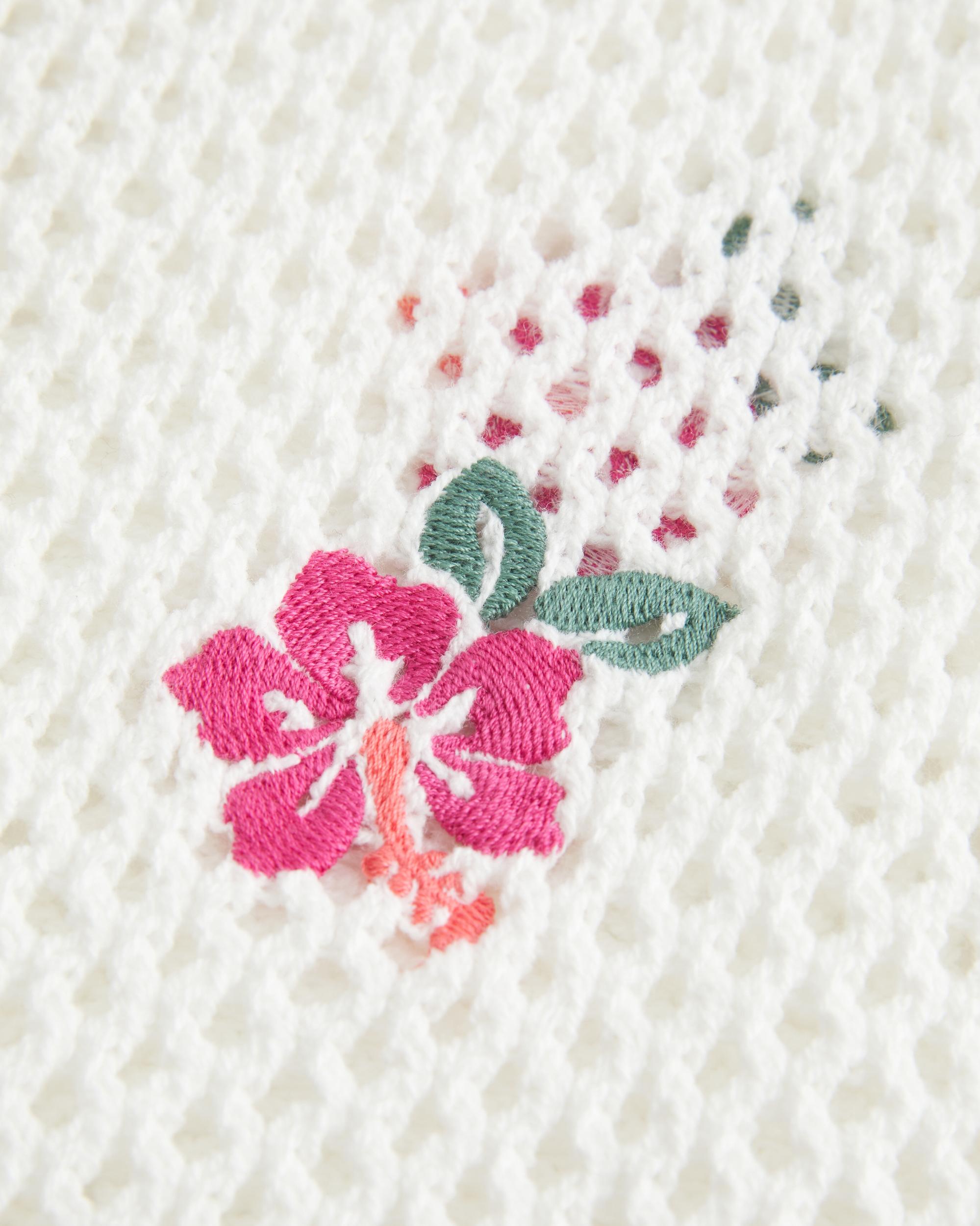 Crochet-Style Floral-Embroidered Cover Up Dress Product Image