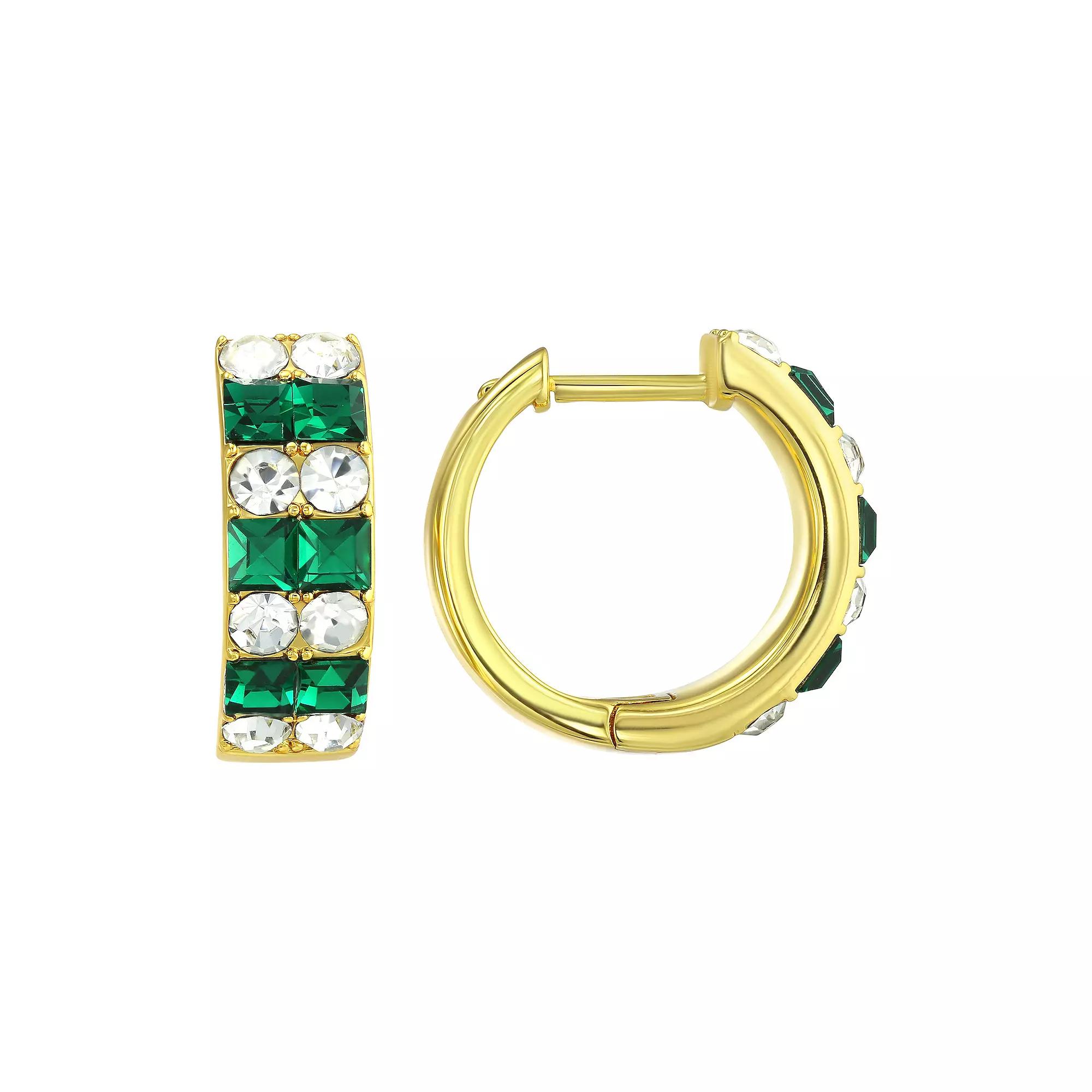 Chrystina White & Emerald Crystal Huggie Hoop Earrings, Women's, Gold Tone Product Image