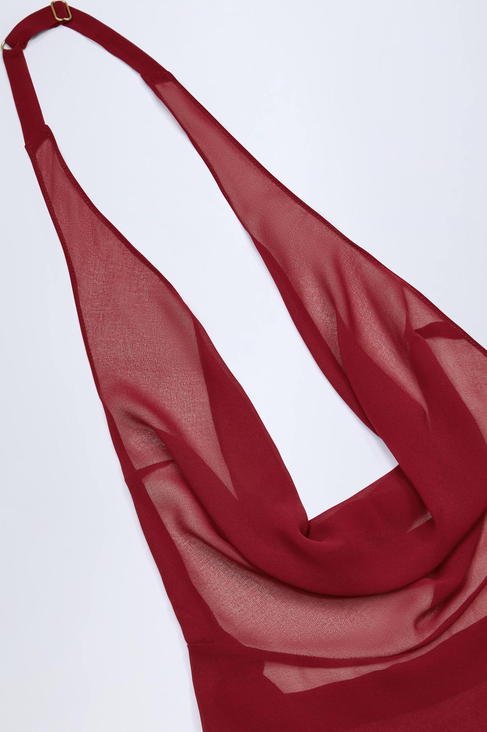 Cowl-Neck Backless Mini Dress in Dark Cherry Product Image