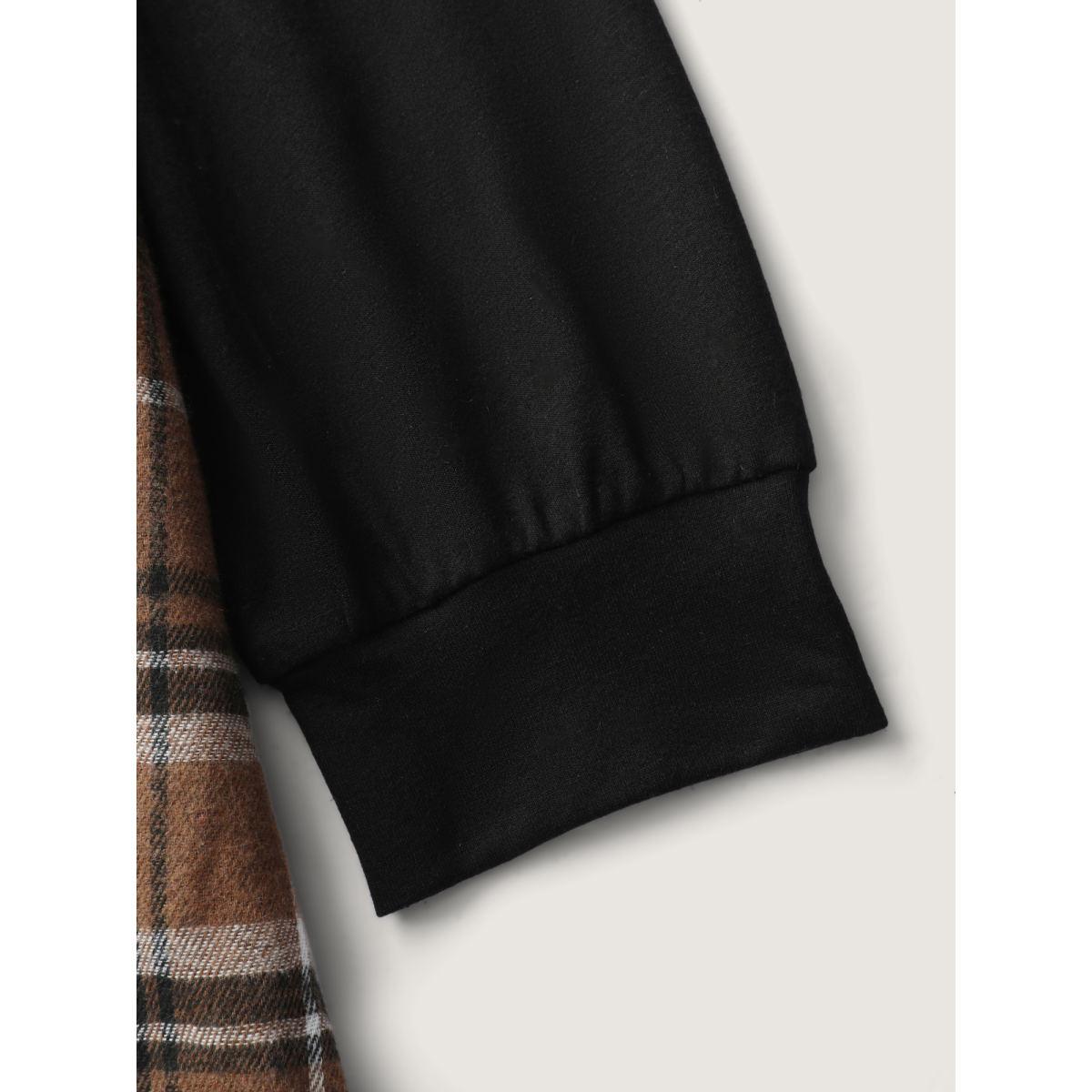 Plus Size Plaid Color Contrast Stretchy Knee-Length Dress Black Women Leisure Contrast V-neck Extra Long Sleeve Curvy BloomChic 28/5X Product Image