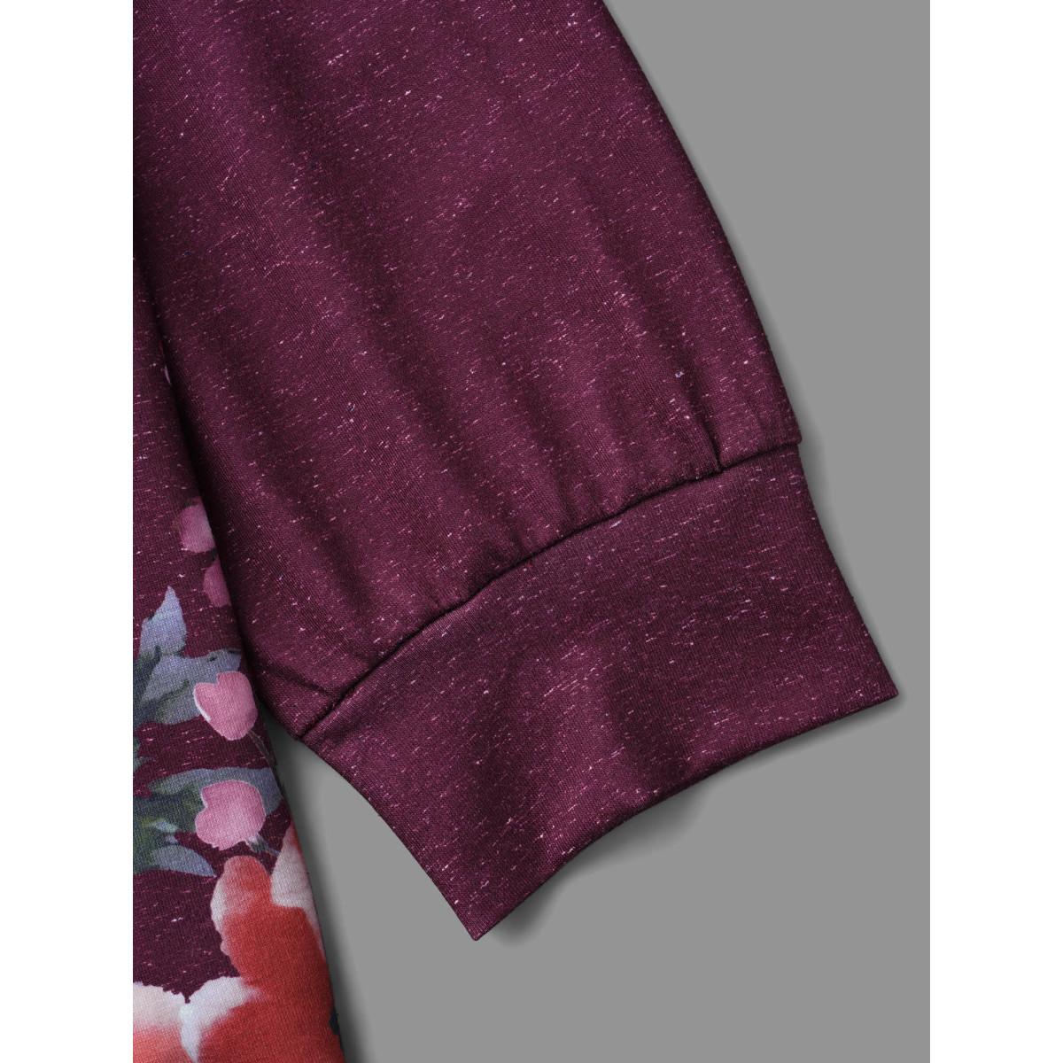 Plus Size Round Neck Floral Stretchy Sleeve Sweatshirt Women Deeppurplered Casual Non Round Neck Everyday Sweatshirts BloomChic 26/4X Product Image