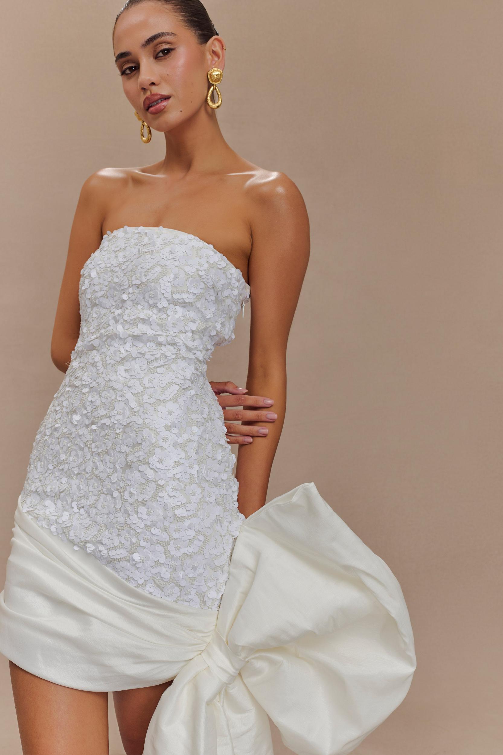 Franka Strapless Bow Mini Dress - White Product Image