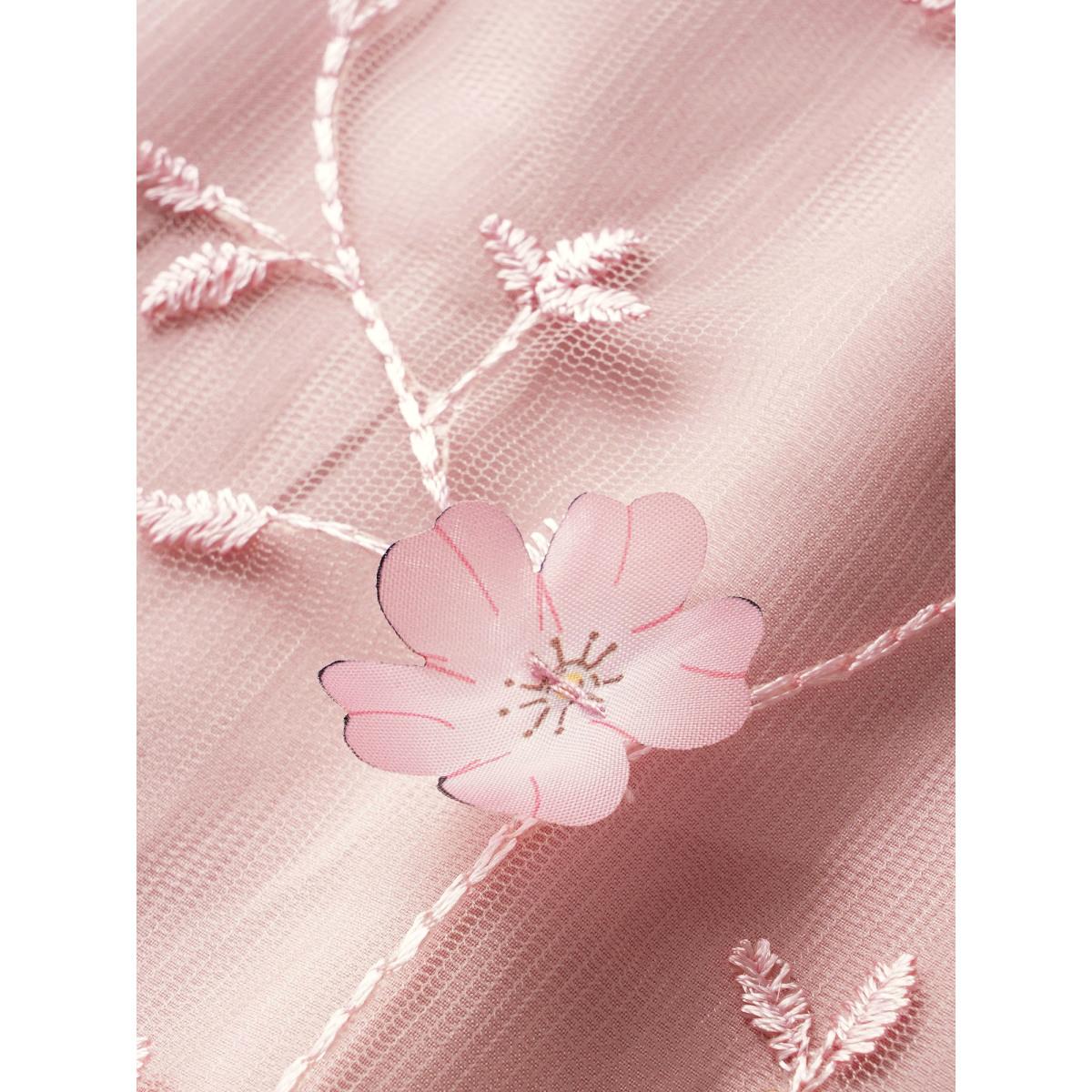 Plus Size Heart Neckline Floral Embroidered Sequin Mesh Dress Watermelon Women Formal Texture Heart neckline Half Sleeve Curvy BloomChic 10/M Product Image