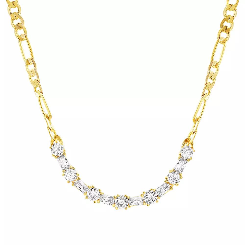 Paige Harper 14k Gold Over Recycled Brass Cubic Zirconia Figaro Chain Necklace, Womens Gold Tone Clear Product Image