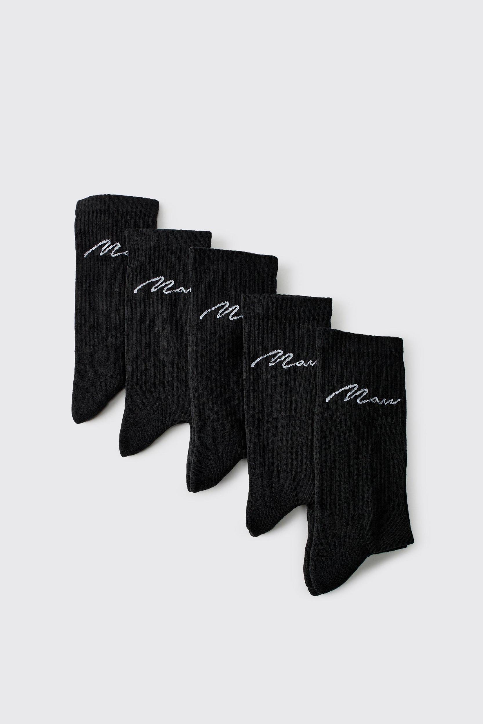 5 Pack MAN Script Logo Plain Sport Socks | boohooMAN USA Product Image