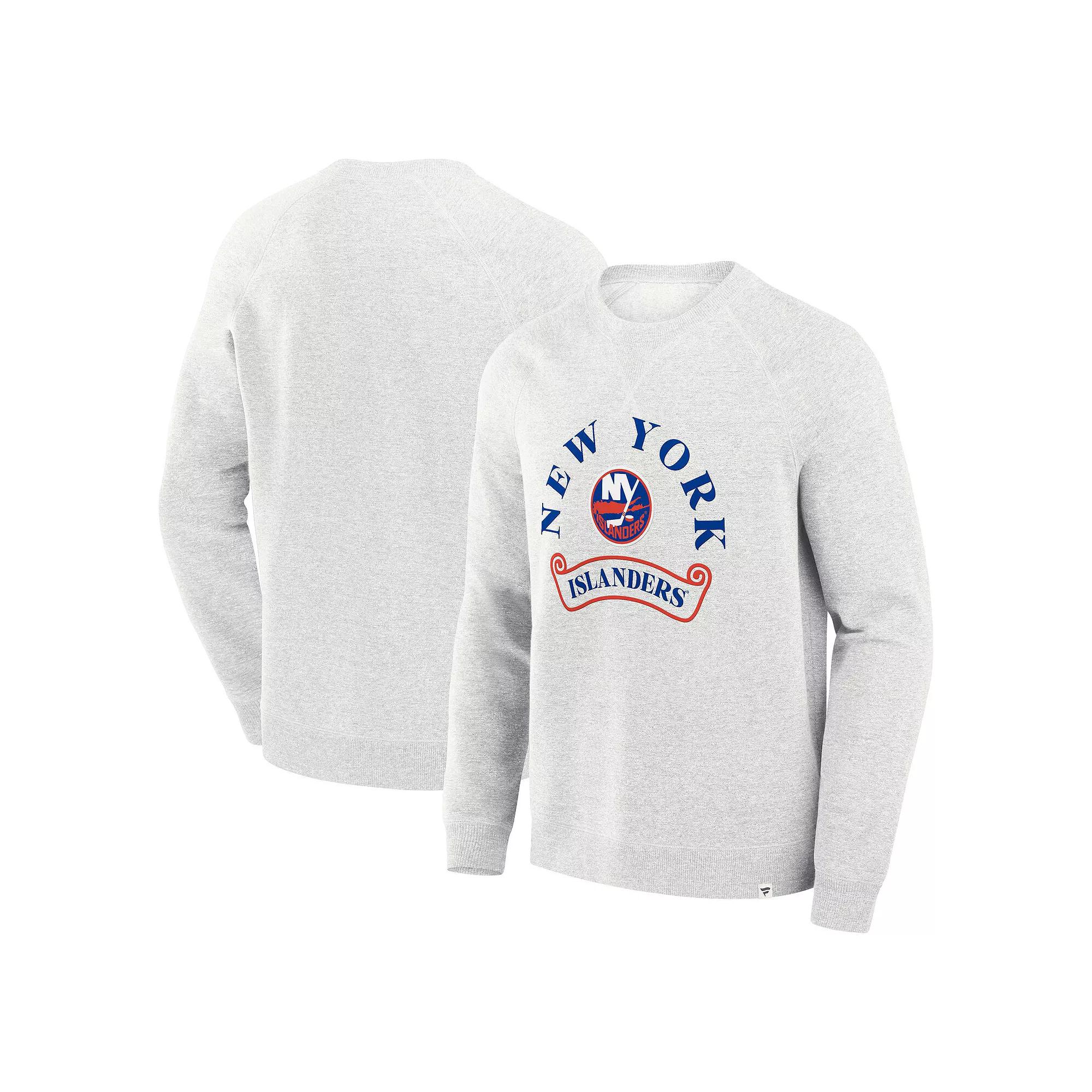 Men's Fanatics Heather Gray New York Islanders Banner Fleece Raglan Pullover Sweatshirt, Size: XL, Isl Grey Product Image