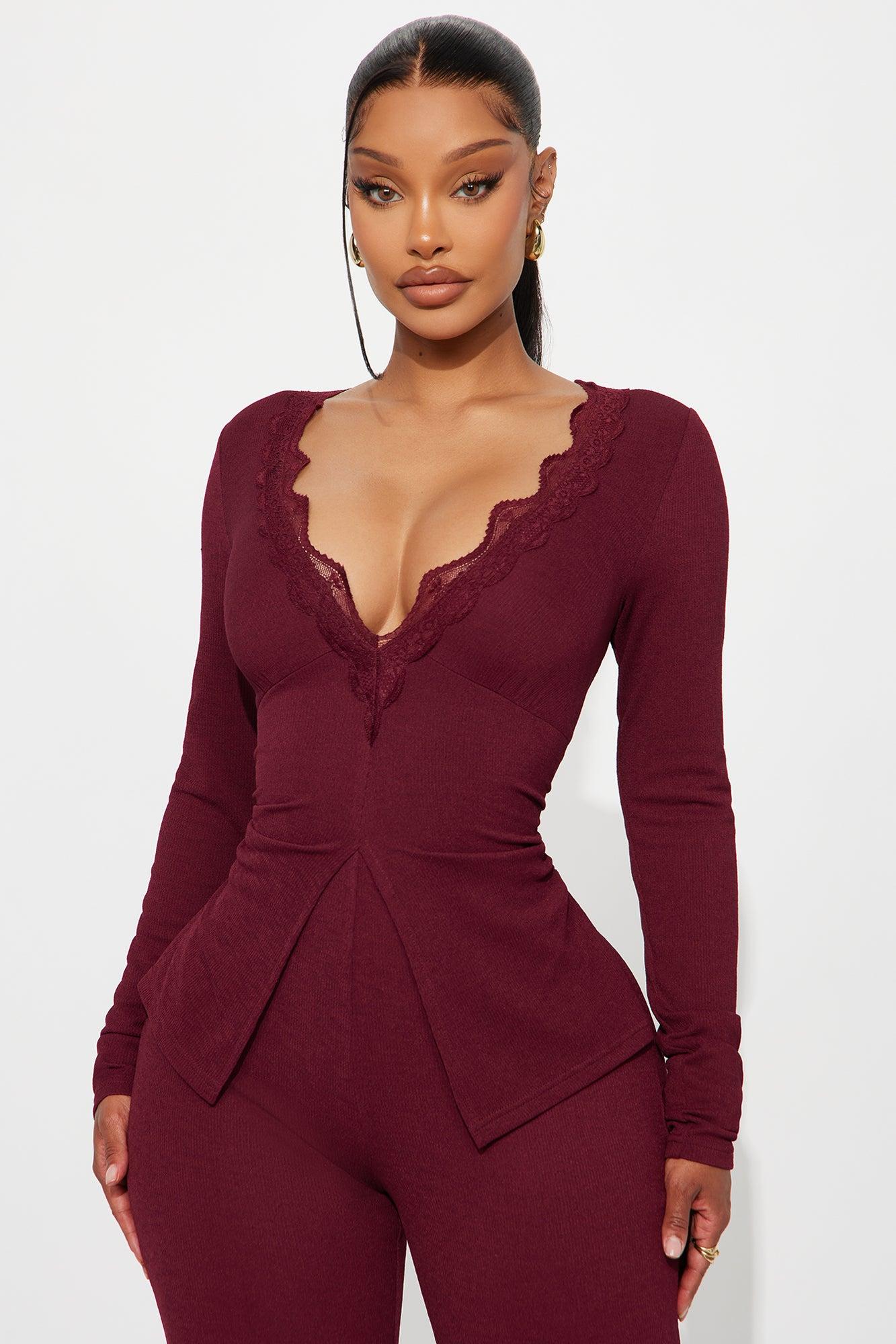 Veronica Wide Leg Ribbed Jumpsuit - Wine Female Product Image