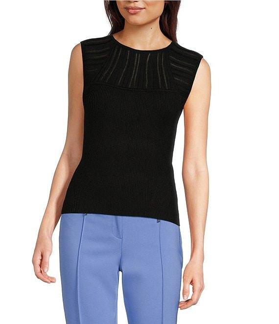 DKNY By Donna Karan Knit Illusion Crew Neck Sleeveless Top Product Image