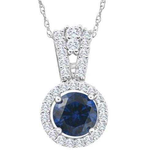 Bliss Diamond 1 1/2Ct TW Blue Sapphire Halo Diamond Pendant 10k Gold Women's Necklace in 10K White Gold at Nordstrom, Size Small Product Image