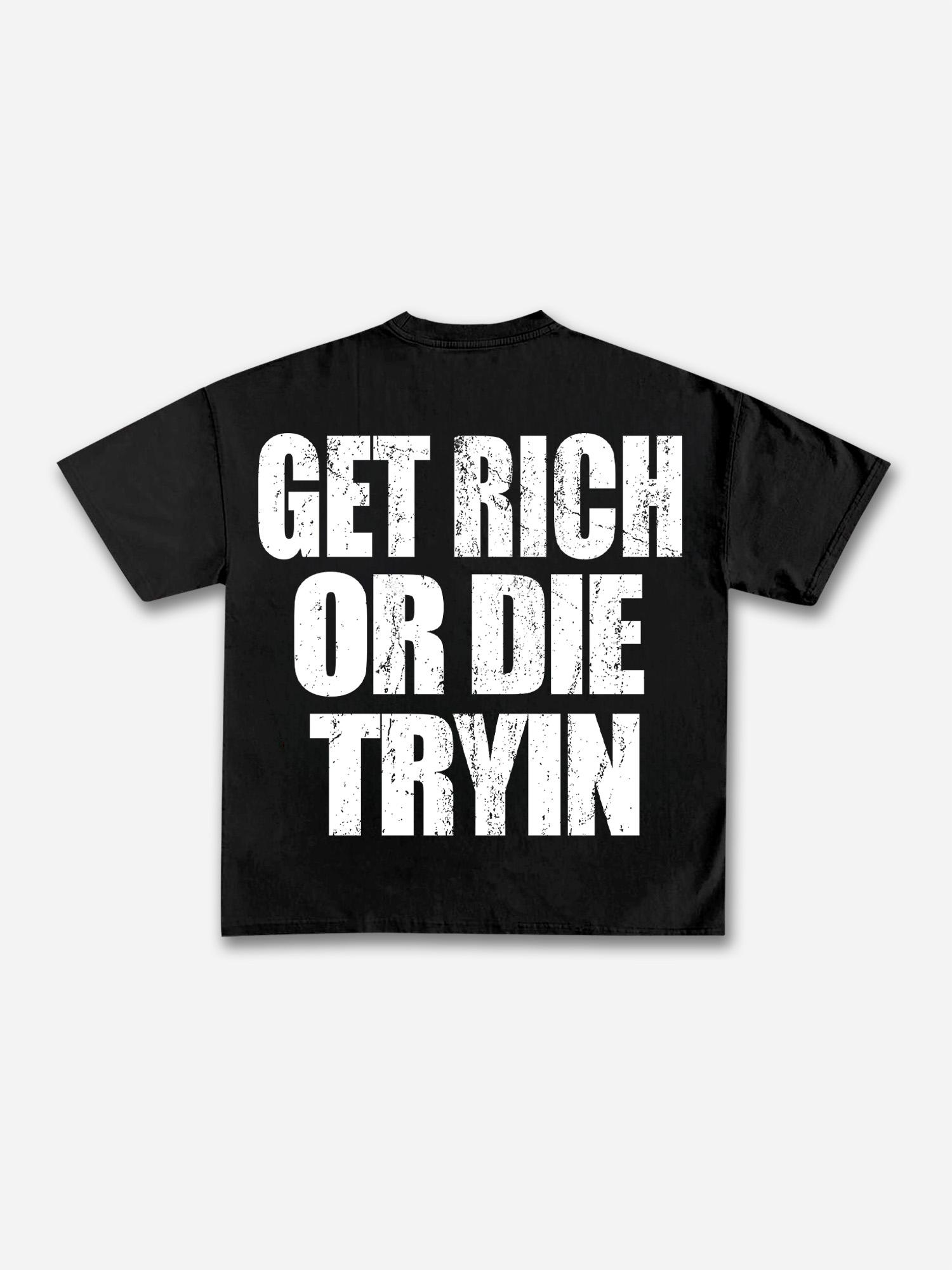 Vintage Get Rich Money Portrait Print Cotton T-shirt Product Image