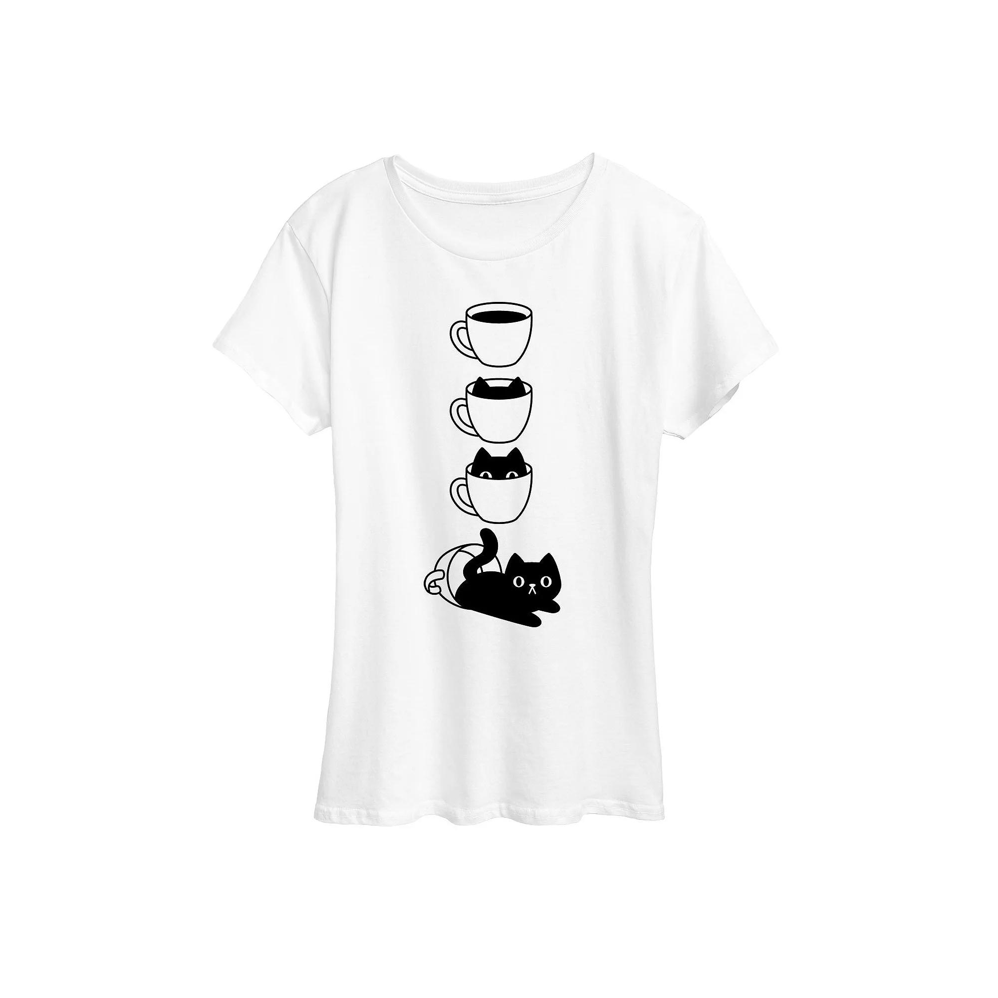Women's Cat Coffee Cup Graphic Tee, Girl's,  Product Image