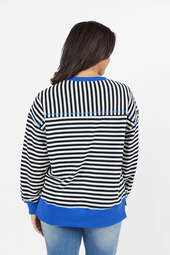 On A Dime Black and Blue Striped Sweatshirt FINAL SALE Product Image