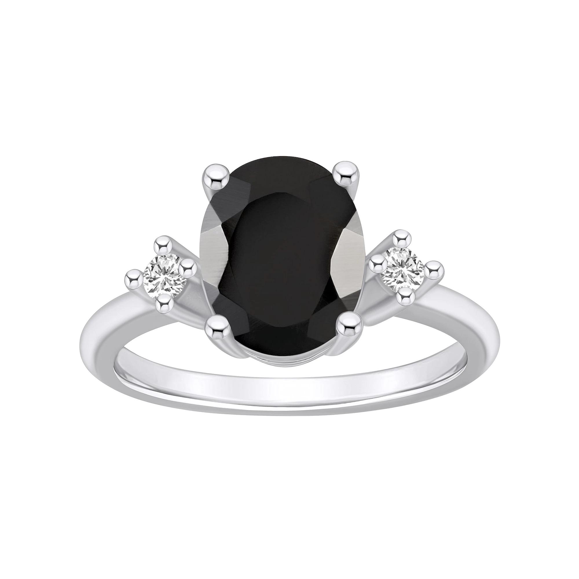 Alyson Layne 14k Gold Oval Black Onyx & 1/10 Carat T.W. Diamond Ring, Women's, Size: 8 Product Image