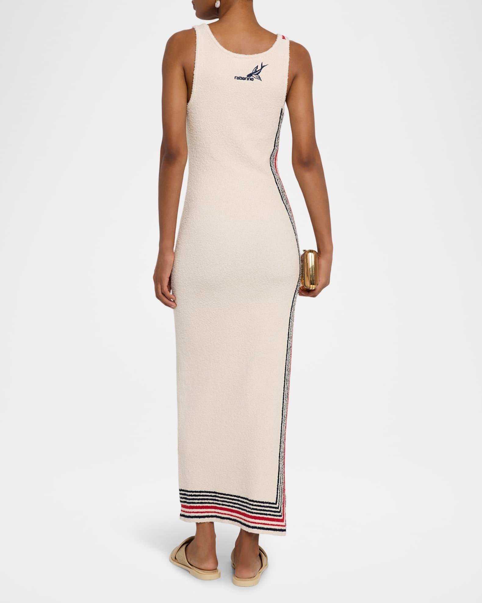 Scoop-Neck Stripe Button-Side Maxi Dress Product Image