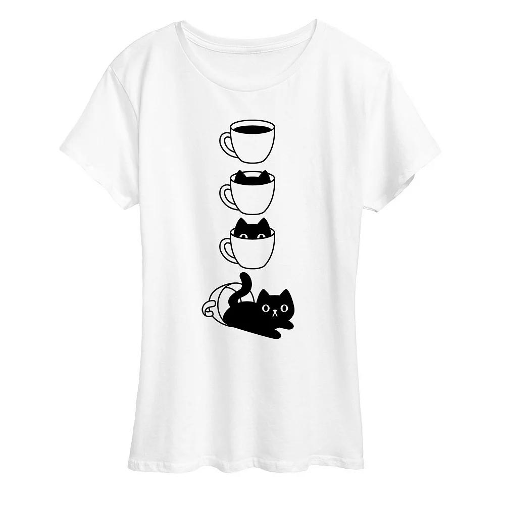 Women's Cat Coffee Cup Graphic Tee, Girl's,  Product Image