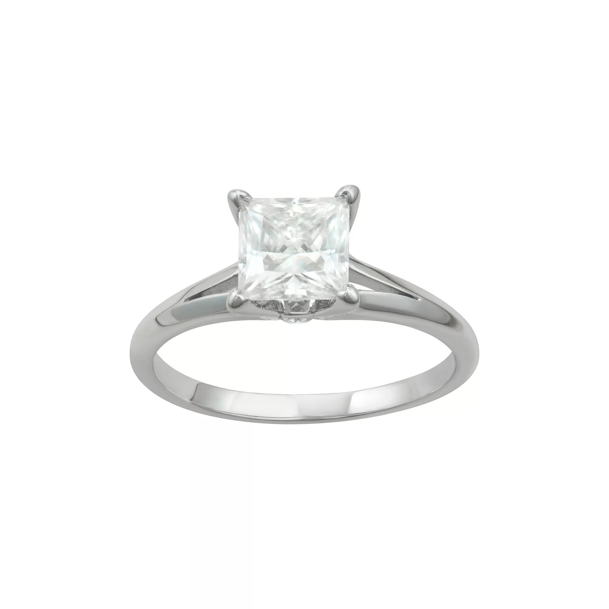 Charles & Colvard 14k Gold 1 1/4 Carat T.W. Princess Cut Lab-Created Moissanite Solitaire Engagement Ring, Women's, Size: 6, White Product Image