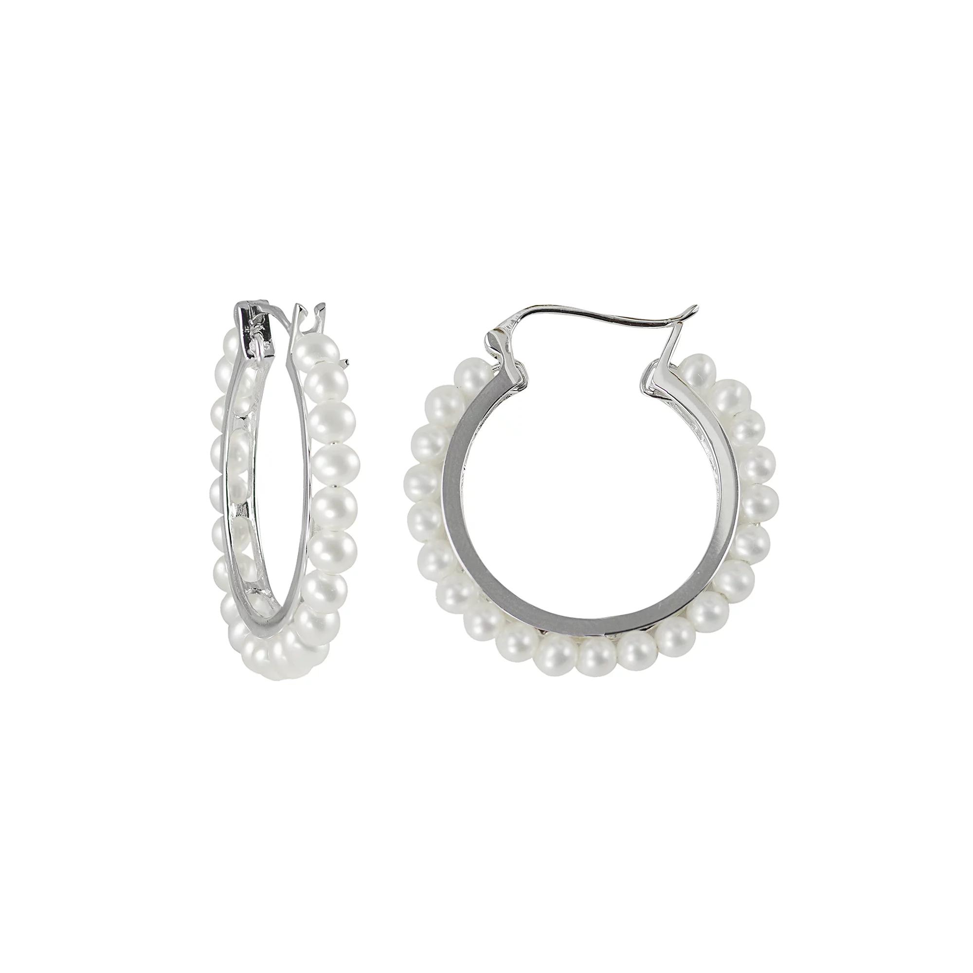 PearLustre by Imperial Sterling Silver Freshwater Cultured Pearl Hoop Earrings, Women's, White Product Image
