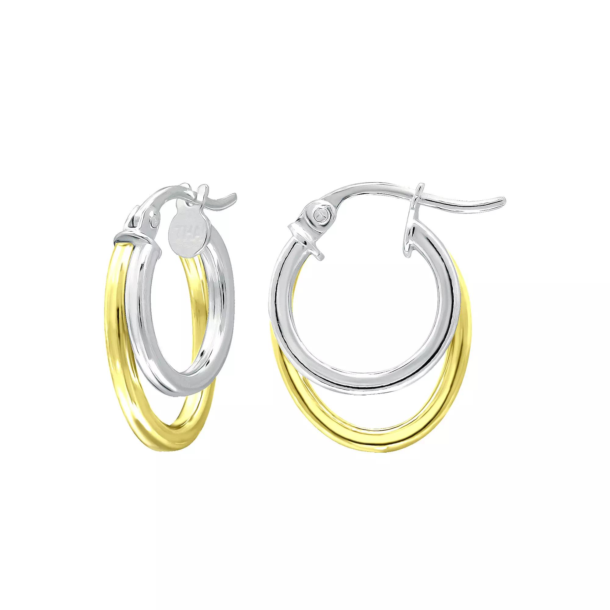 Aleure Precioso Sterling Silver Double Oval Hoop Earrings, Women's, Gold Tone Product Image