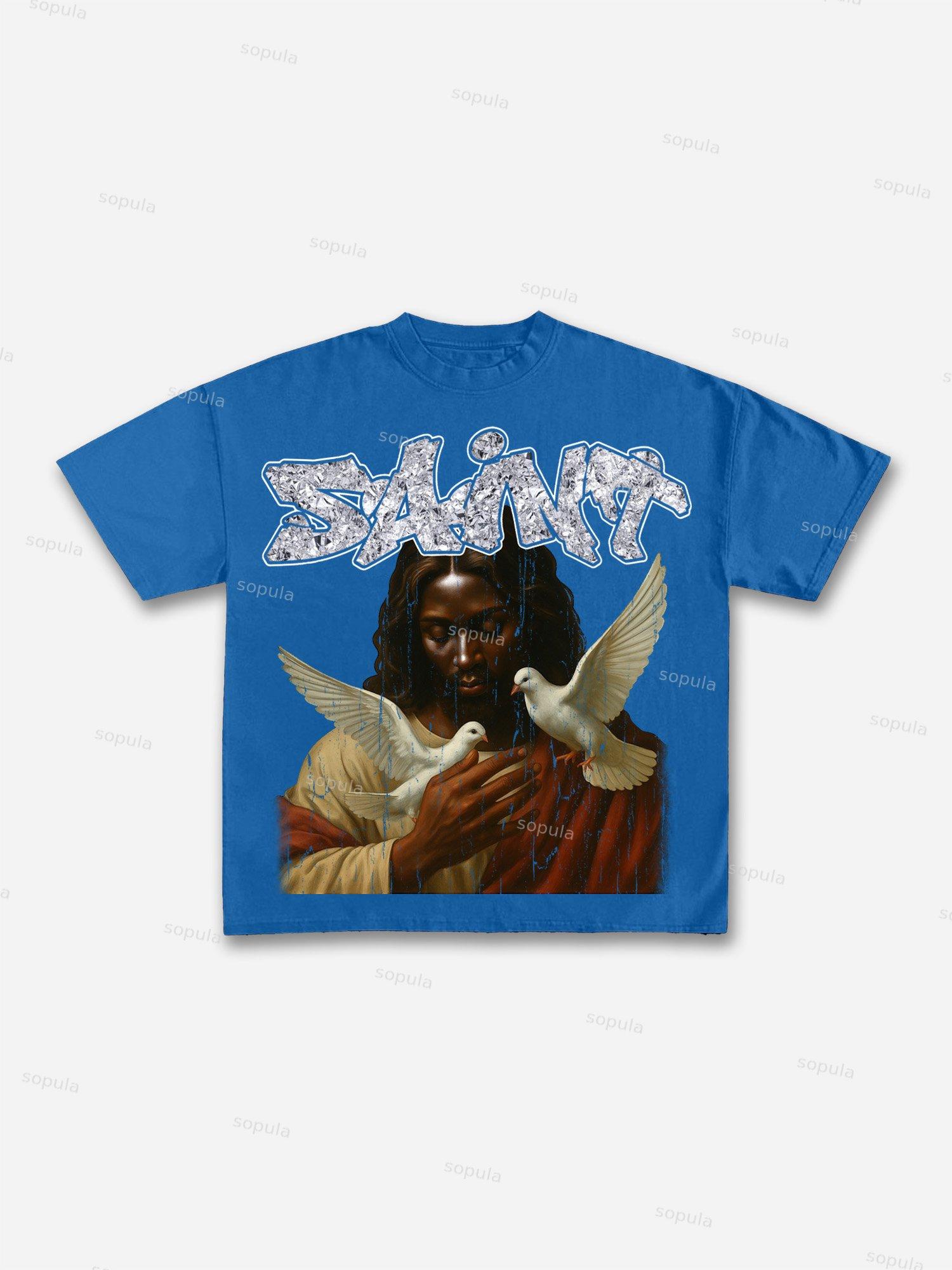 God Loves The World Saints Jesus Vintage Graphic Cotton T-shirt Product Image