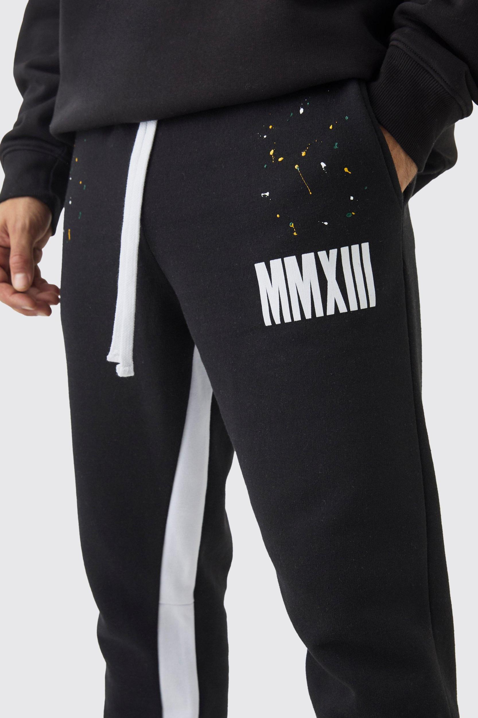Slim Flared Stacked Fit Man Paint Splatter Flared Sweatpants | boohooMAN USA Product Image
