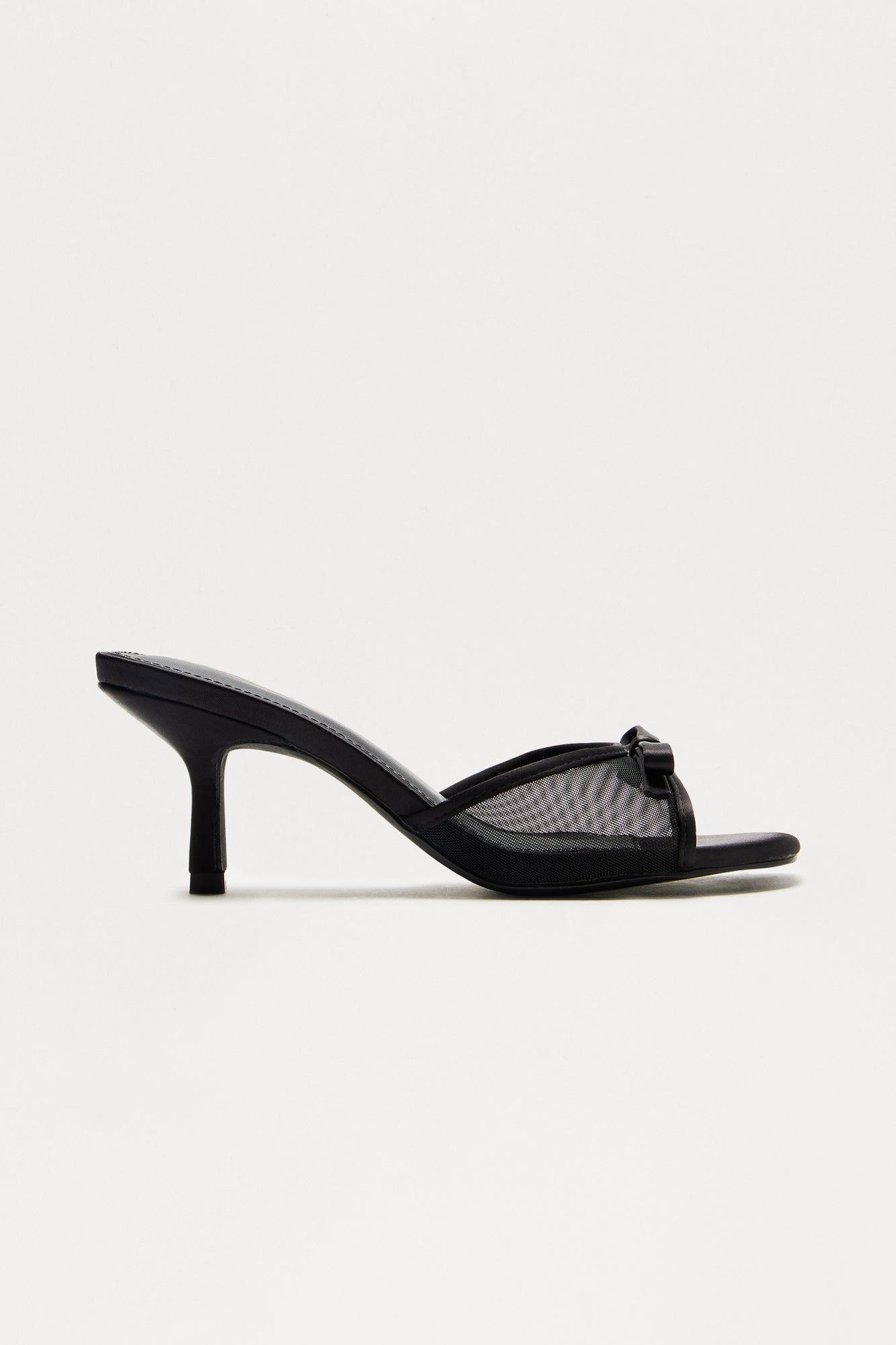 Divya Bow Faux Leather Mules - Black Product Image