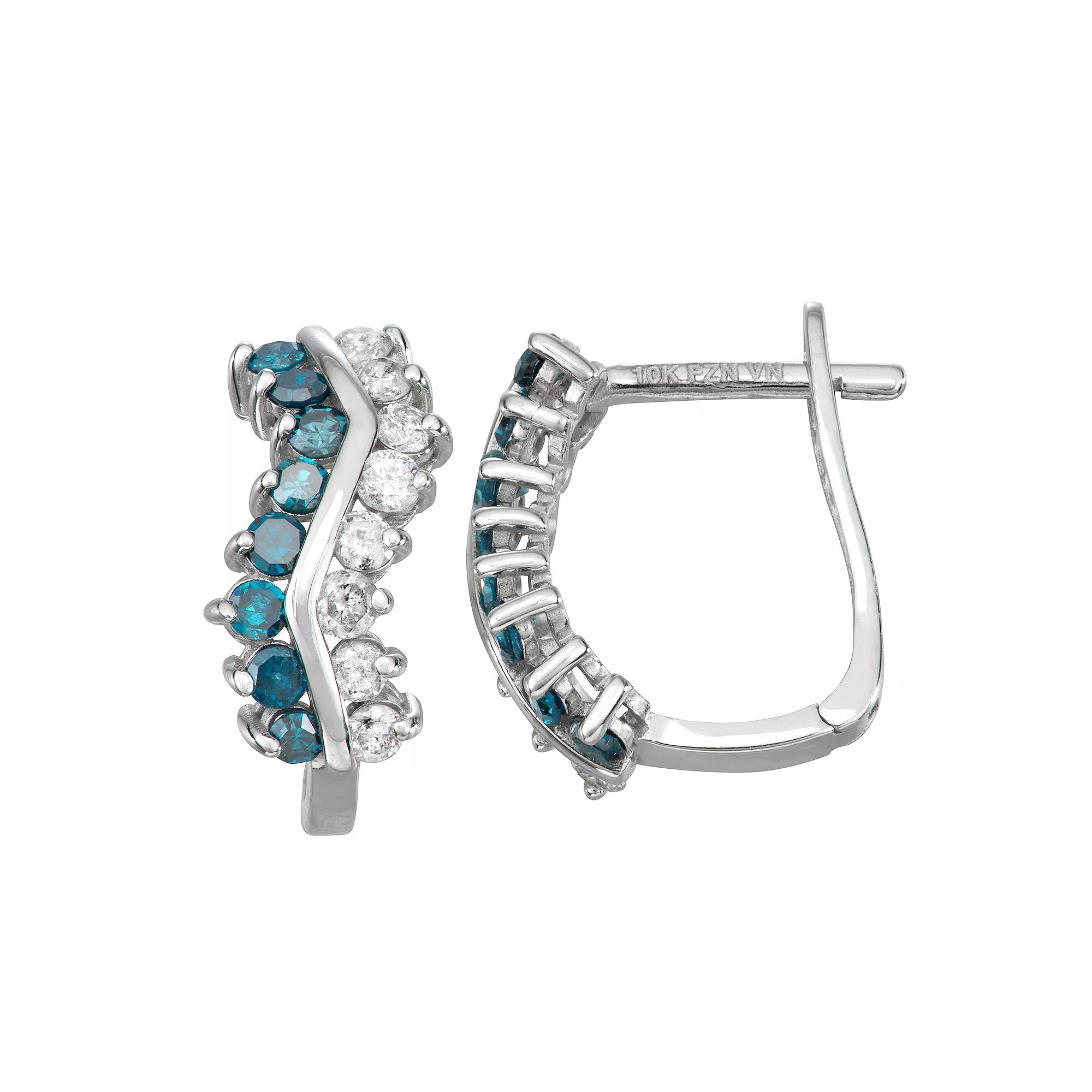 Tiara 10k White Gold 5/8 Carat T.W. Blue & White Diamond Hoop Earrings, Women's, 10k Whgold Product Image