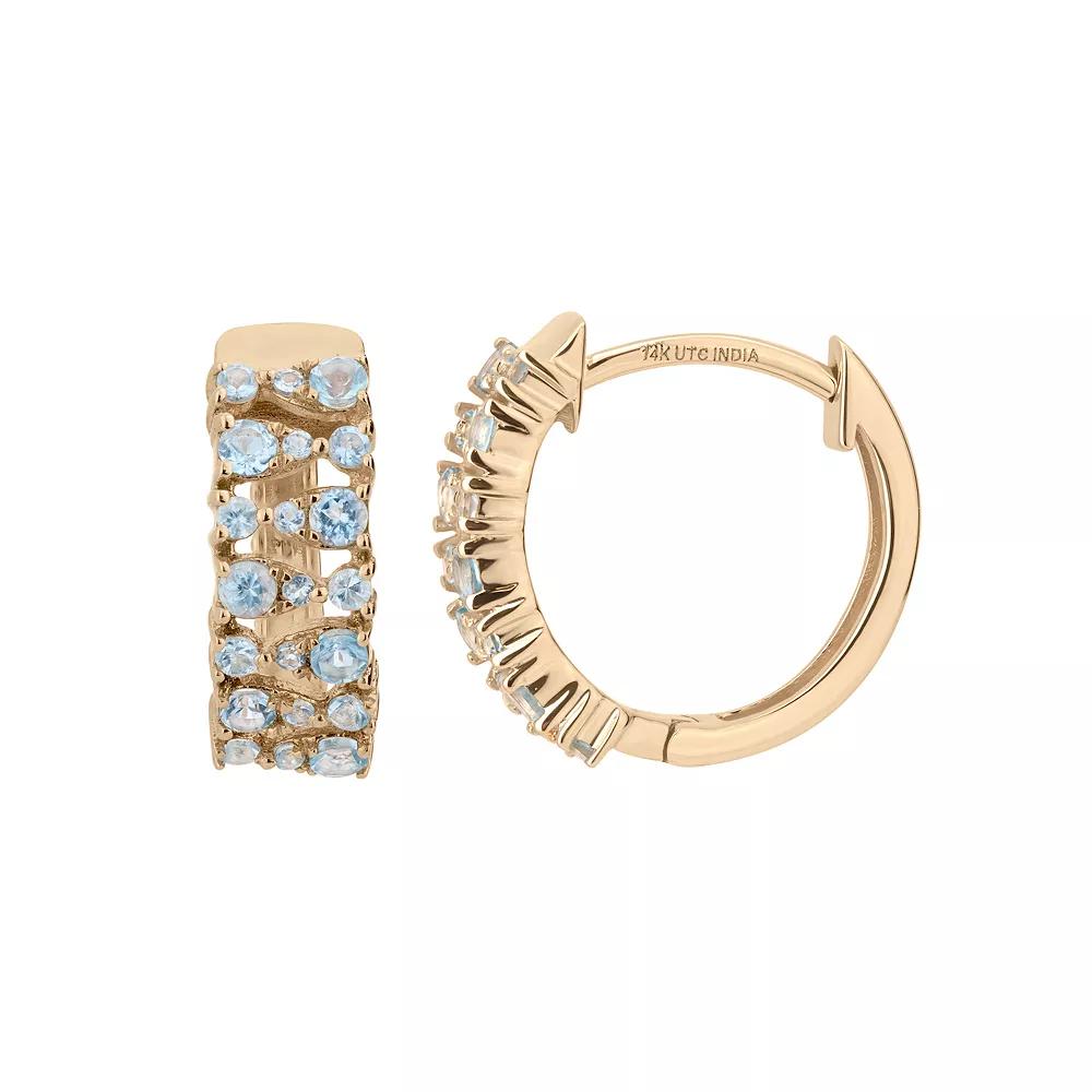 Gemistry 14k Gold Blue Topaz Hinged Hoop Earrings, Women's Product Image