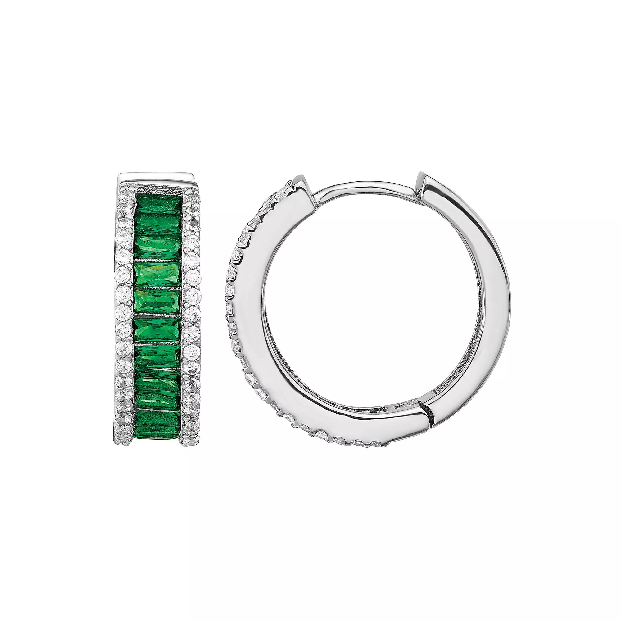 Sophie Miller Sterling Green Crystal & Cubic Zirconia Hoop Earrings, Women's Product Image
