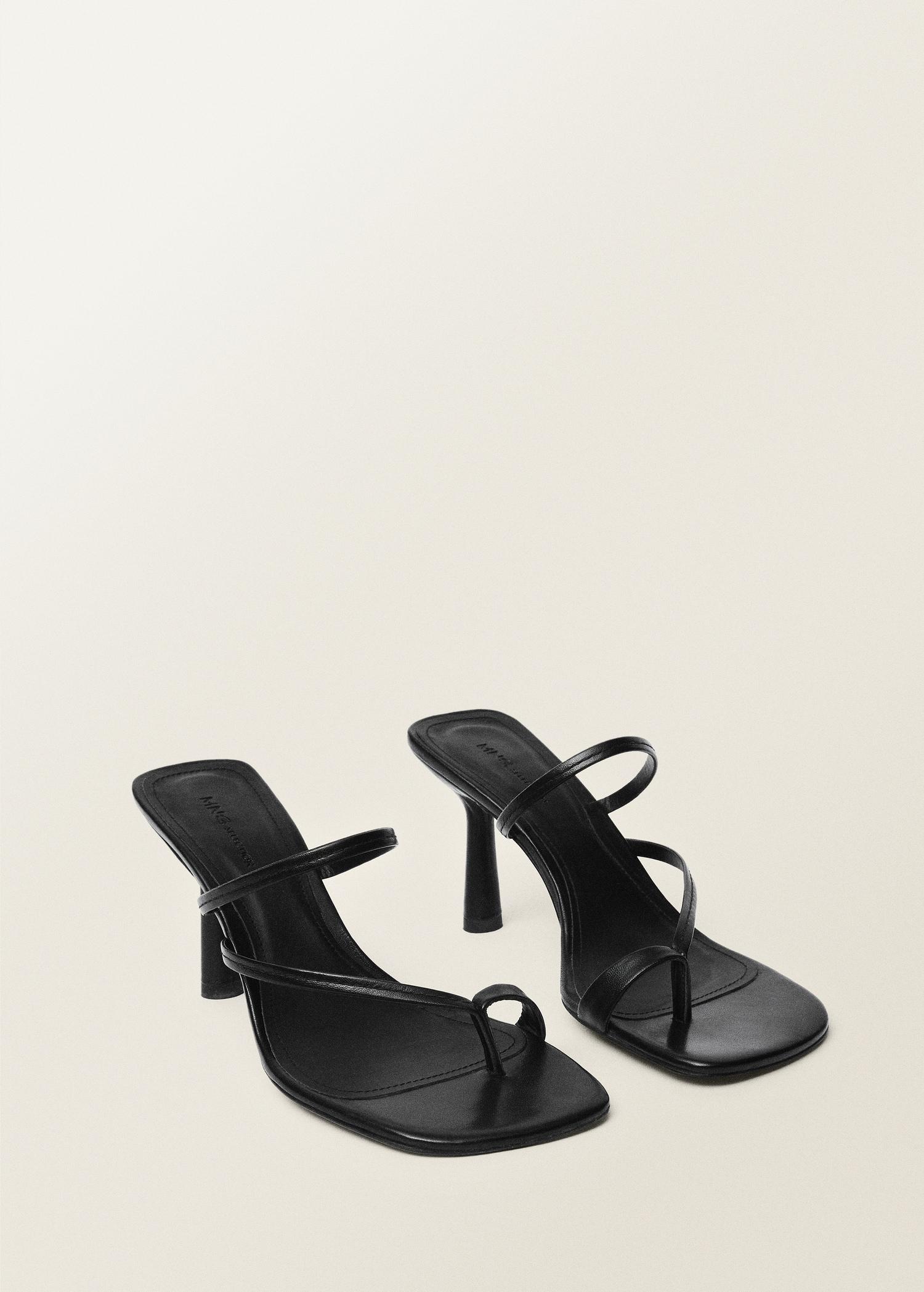 Heeled leather sandals with straps - Women | MANGO USA Product Image