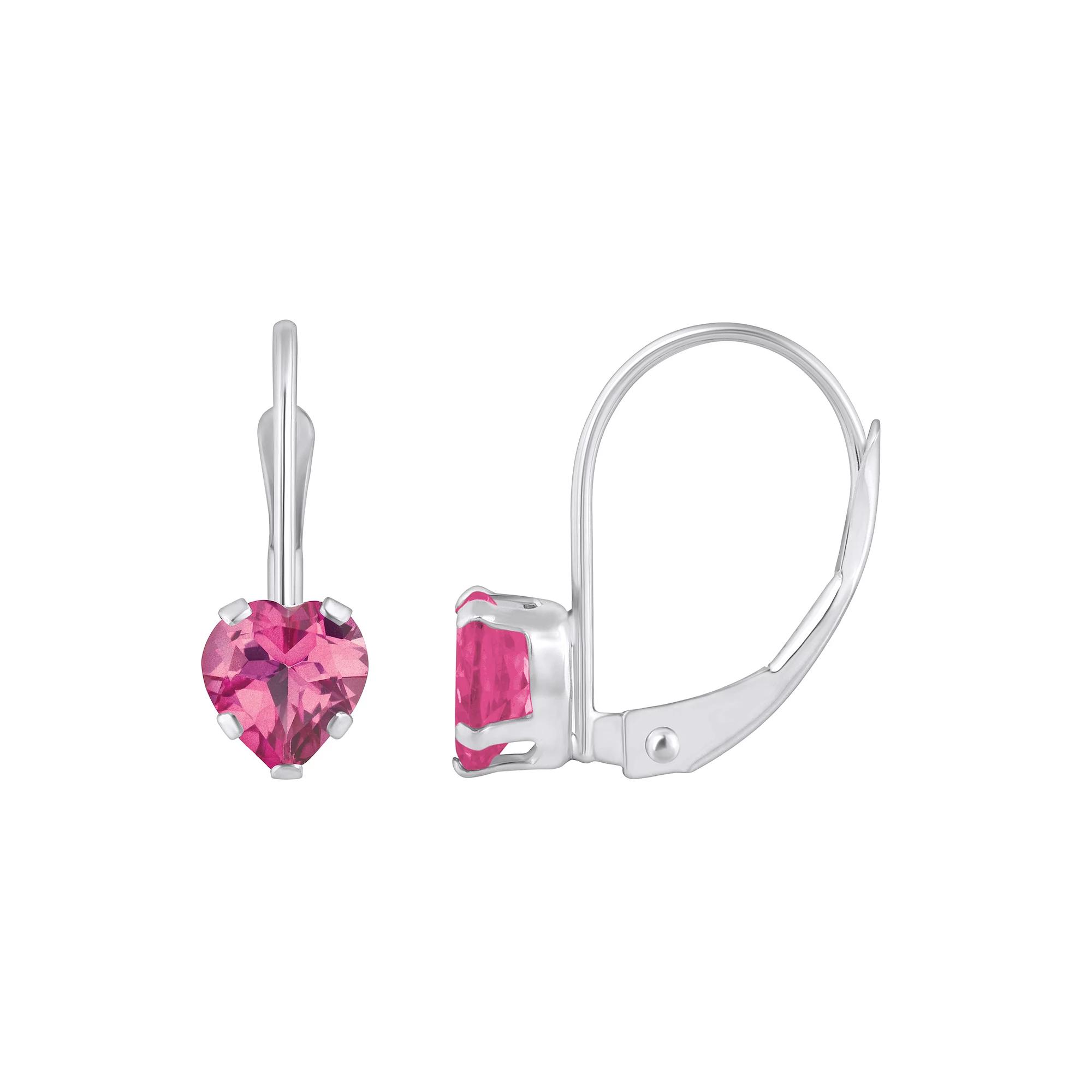 Celebration Gems 10k Gold Heart Shape Pink Topaz Leverback Earrings, Women's, 10k White Gold Product Image