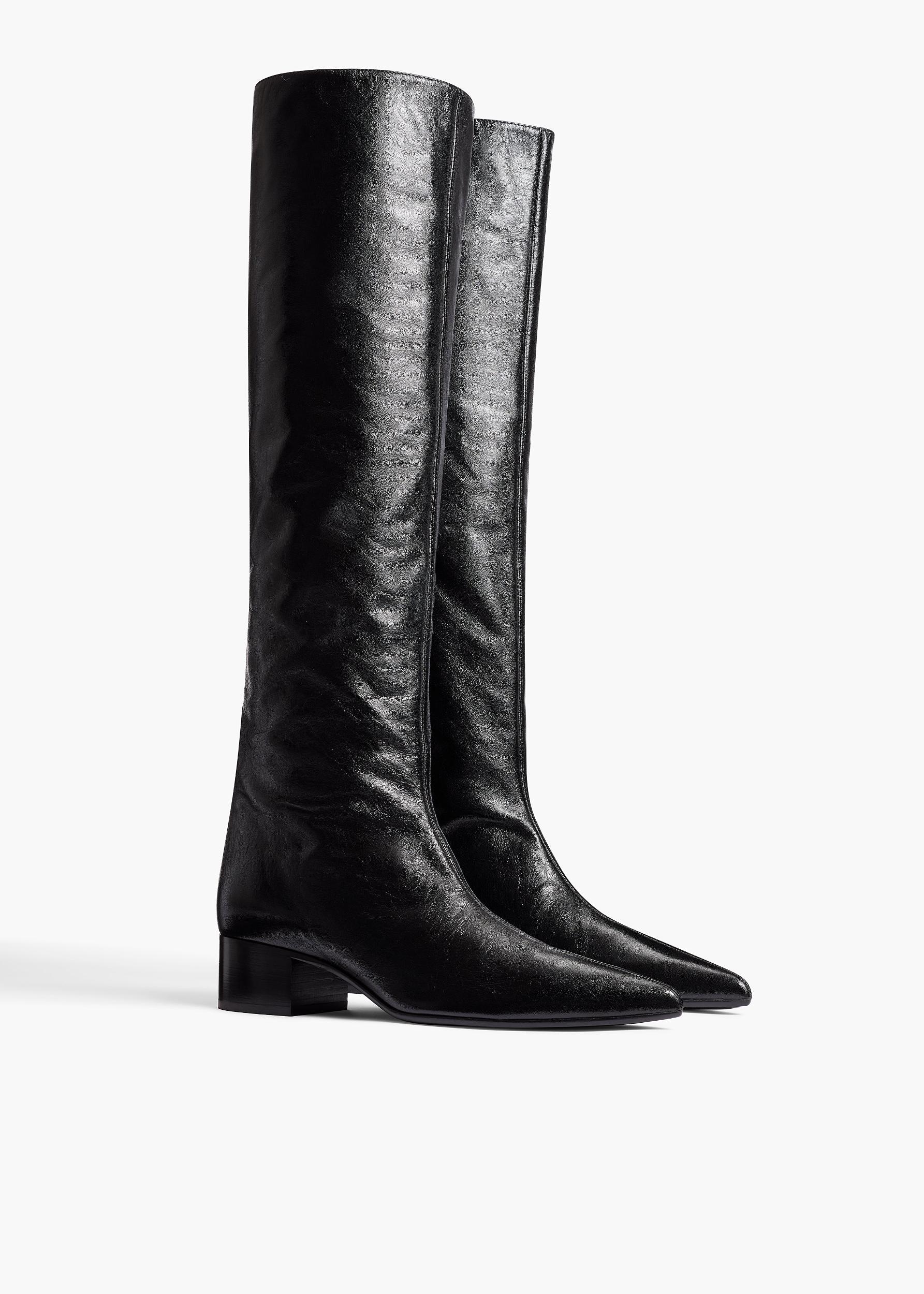 Andee Knee-High Boot in Black Glazed Leather Product Image