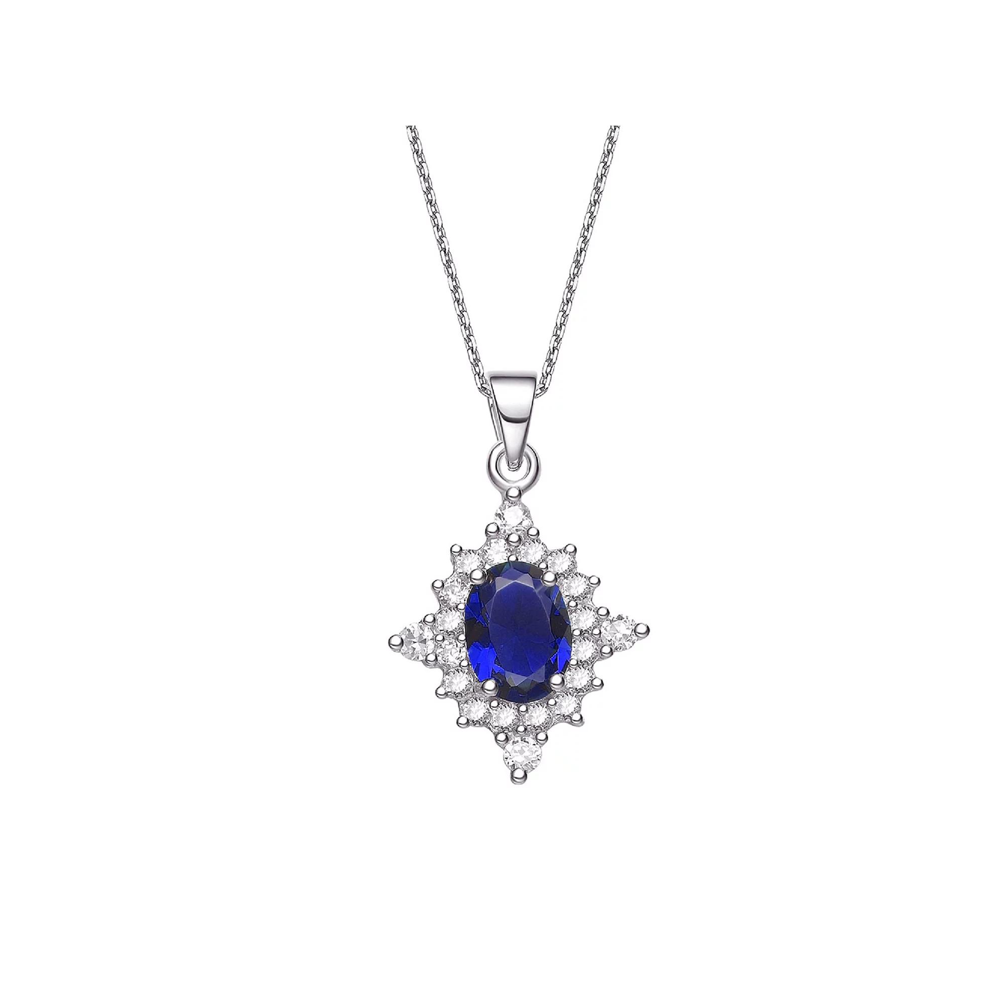 Sterling Silver White & Blue Cubic Zirconia Starburst Pendant Necklace, Women's,  Product Image