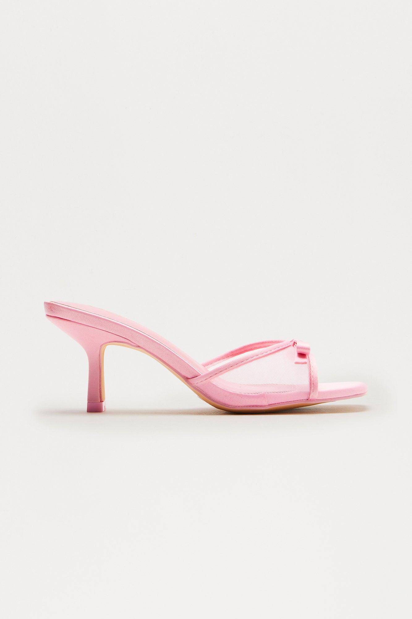 Divya Bow Faux Leather Mules - Pink Product Image