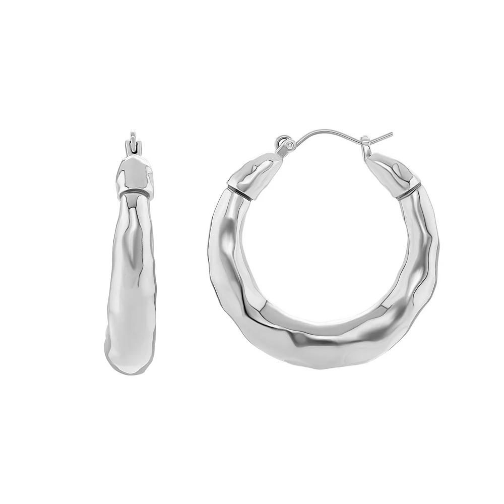 Emberly Silver Tone Hammered Graduated Hoop Earrings, Women's, Gray Product Image
