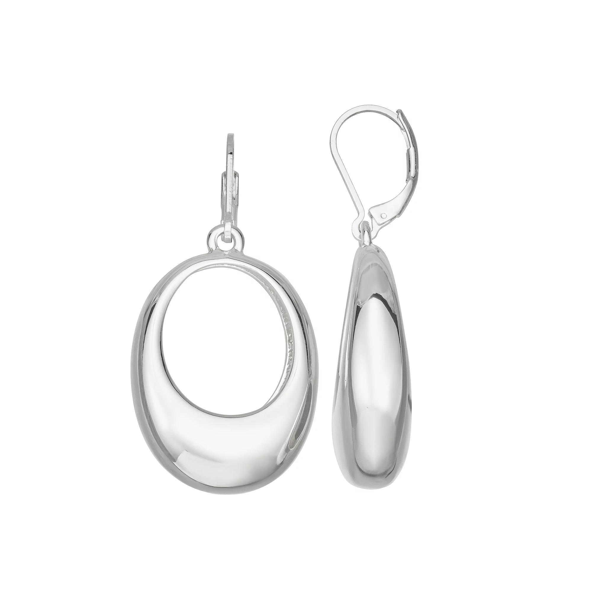 Napier Silver Tone Puffy Leverback Drop Earrings, Women's Product Image