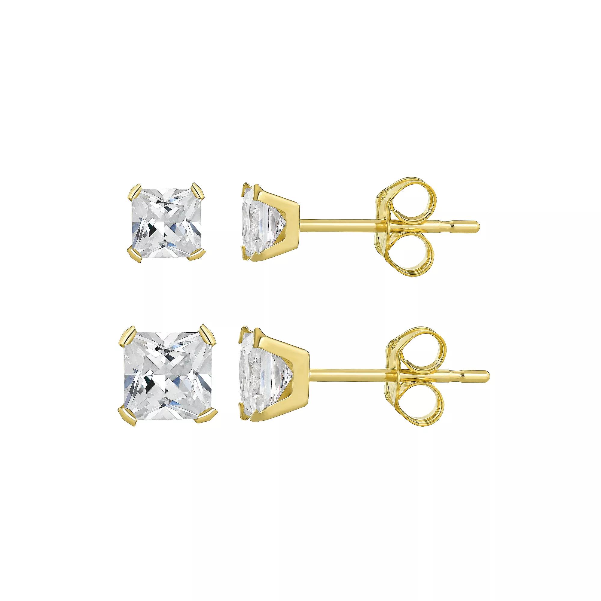 Taylor Grace 10k Gold 3 mm & 4 mm Square Cubic Zirconia Stud Earring Set, Women's Product Image