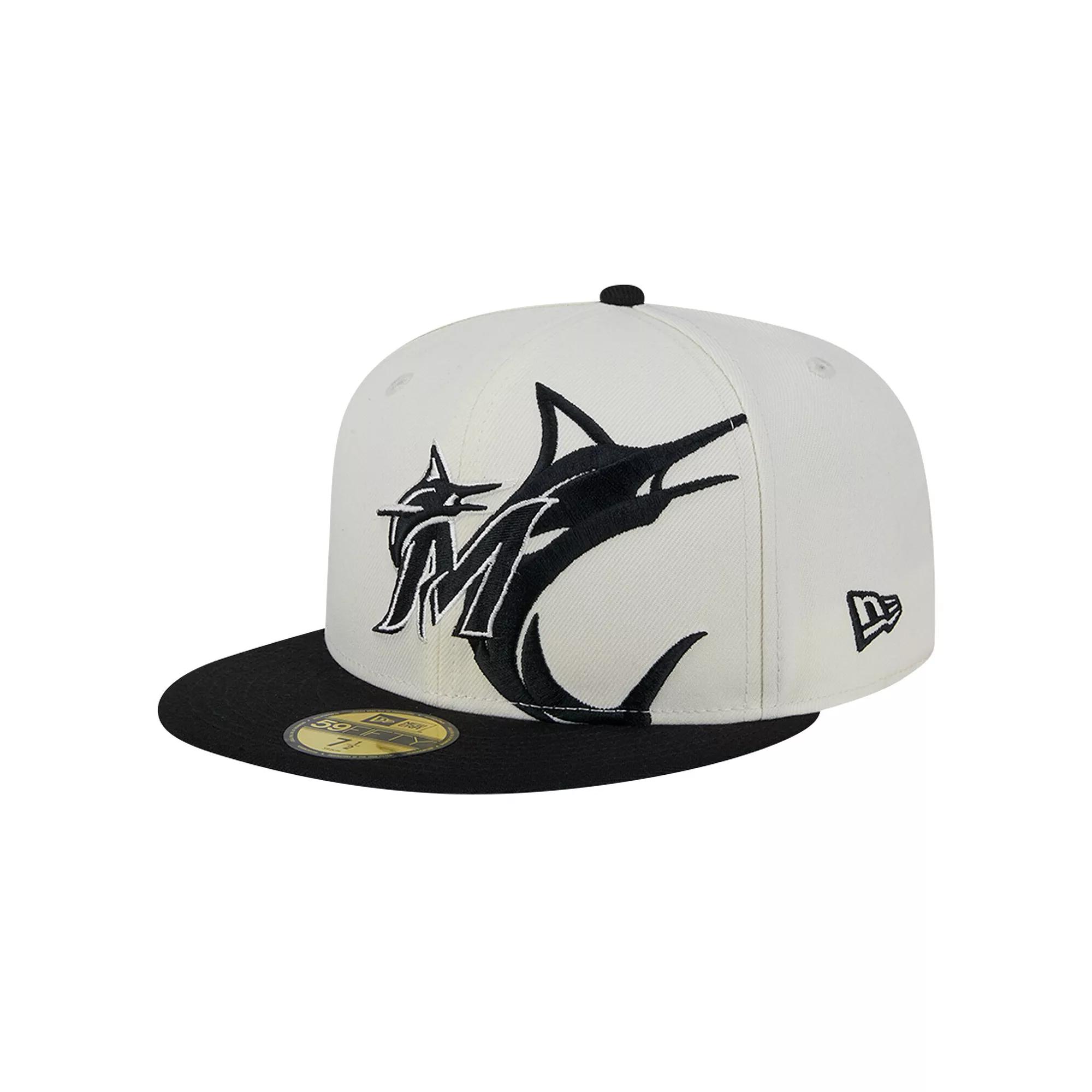 Men's New Era Cream/Black Miami Marlins Lonestar 59FIFTY Fitted Hat,  Product Image