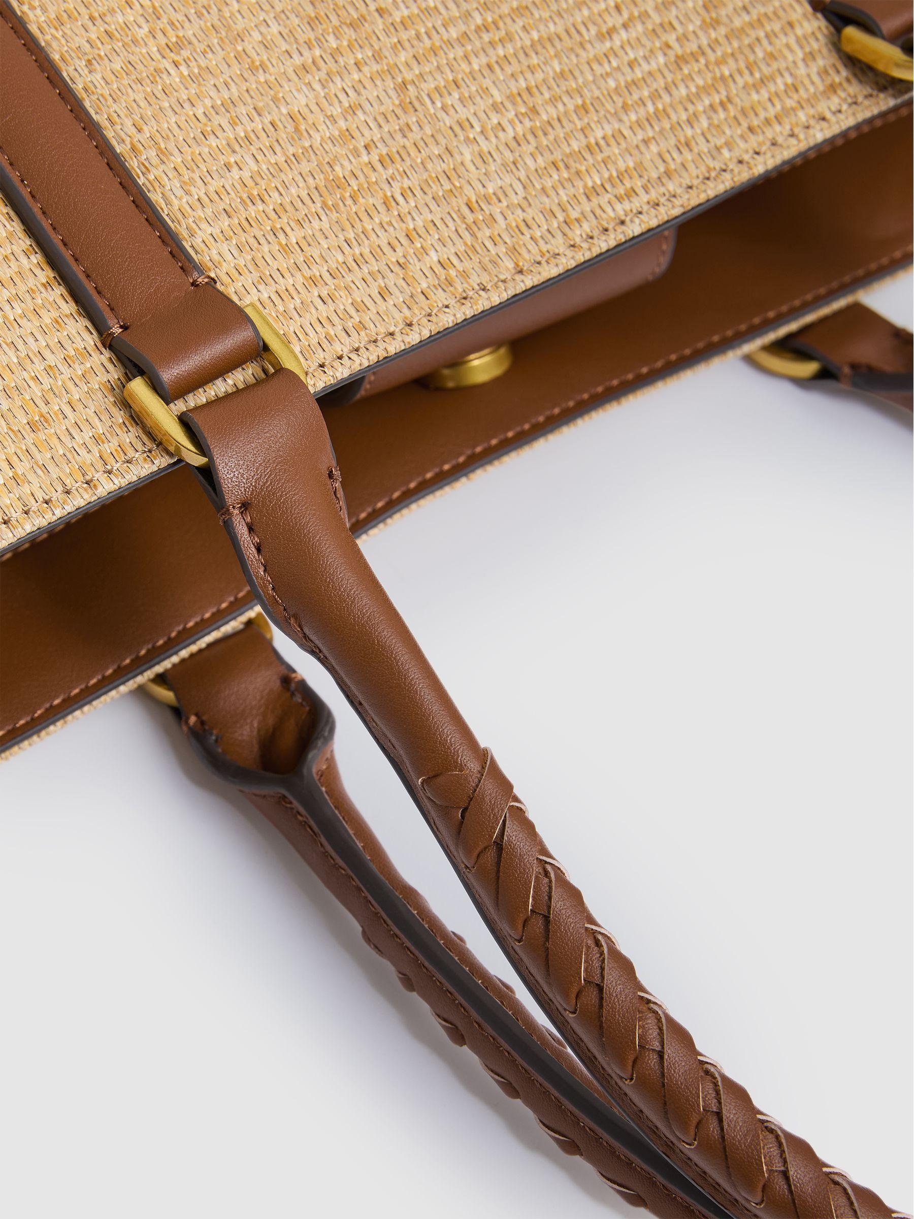 Raffia Braided Strap Tote Bag in Tan Product Image