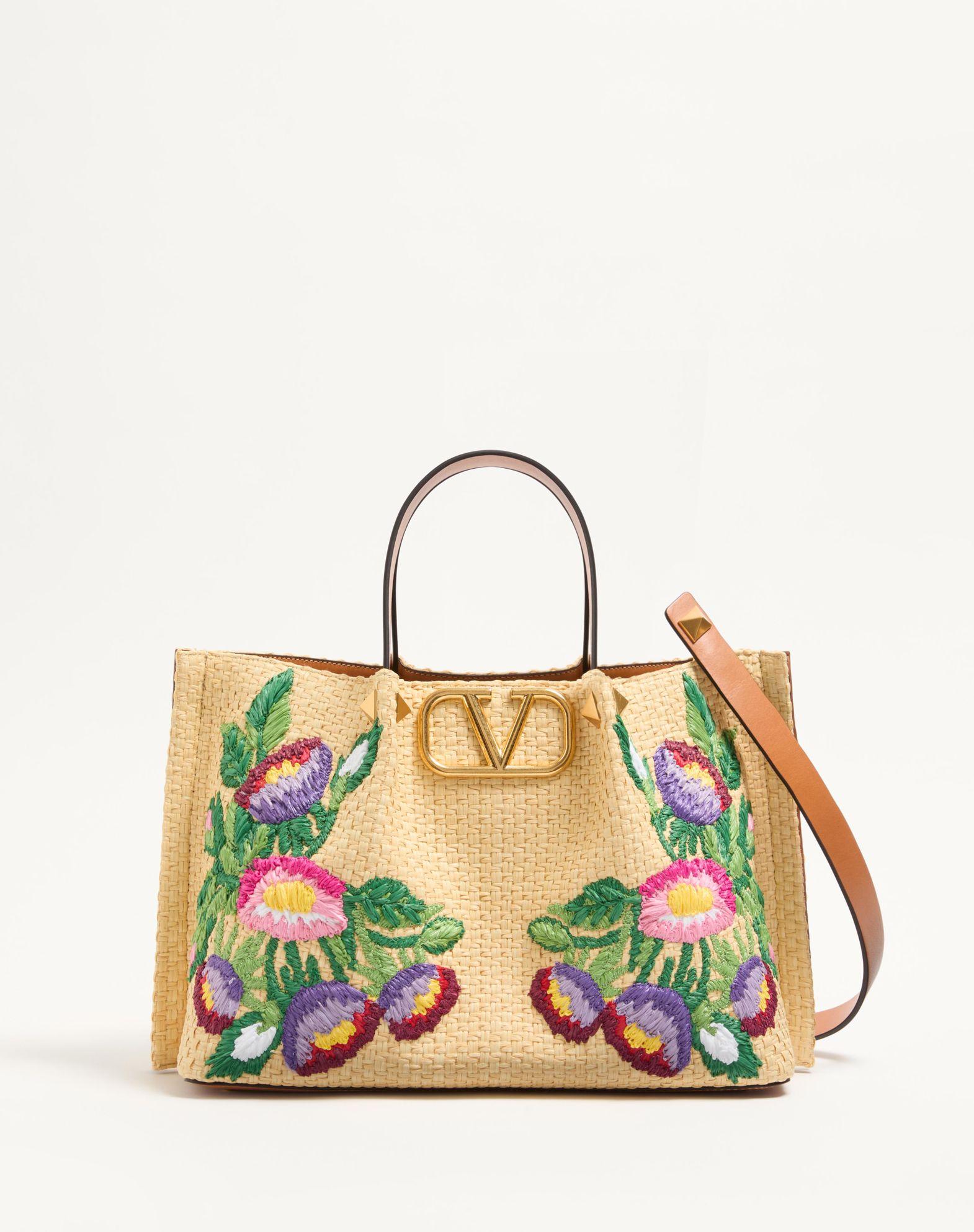 Medium Shopping Bag In Raffia With Floral Embroidery Product Image